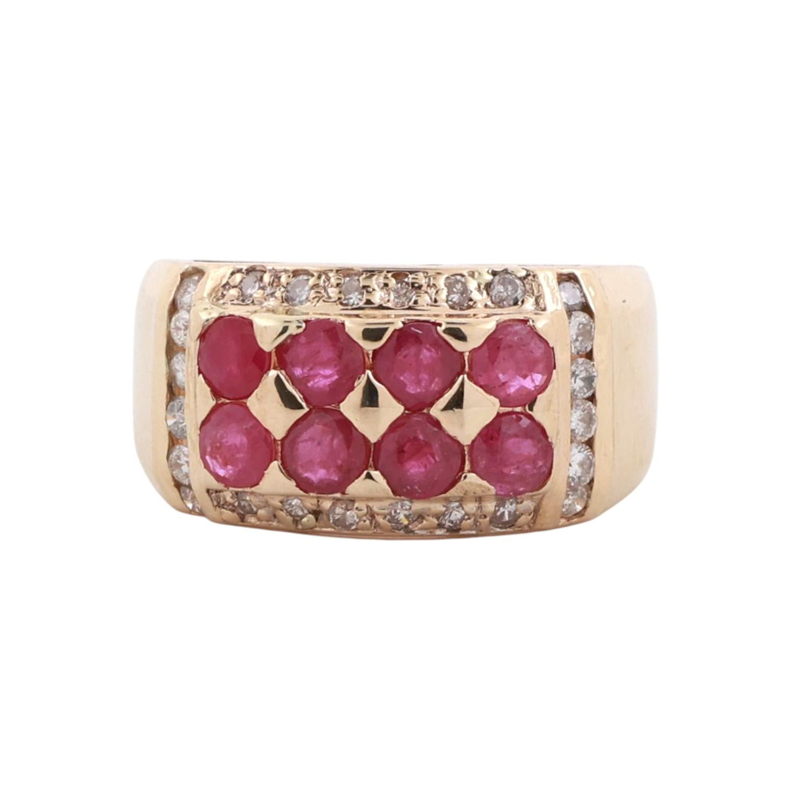 Ruby Diamond Wide Band Ring 14K Yellow Gold 1.50 CTW Size 4 Unisex Estate