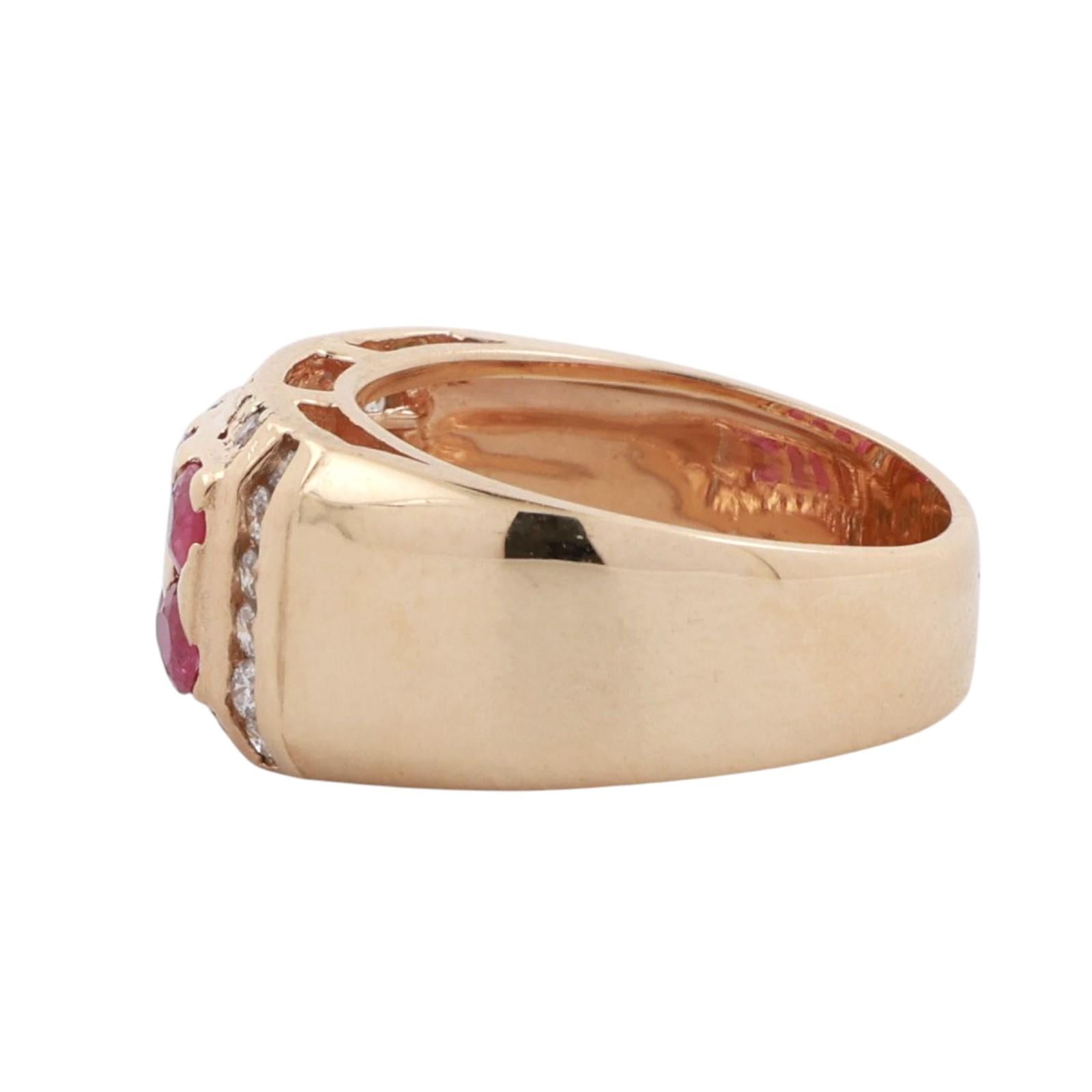Ruby Diamond Wide Band Ring 14K Yellow Gold 1.50 CTW Size 4 Unisex Estate