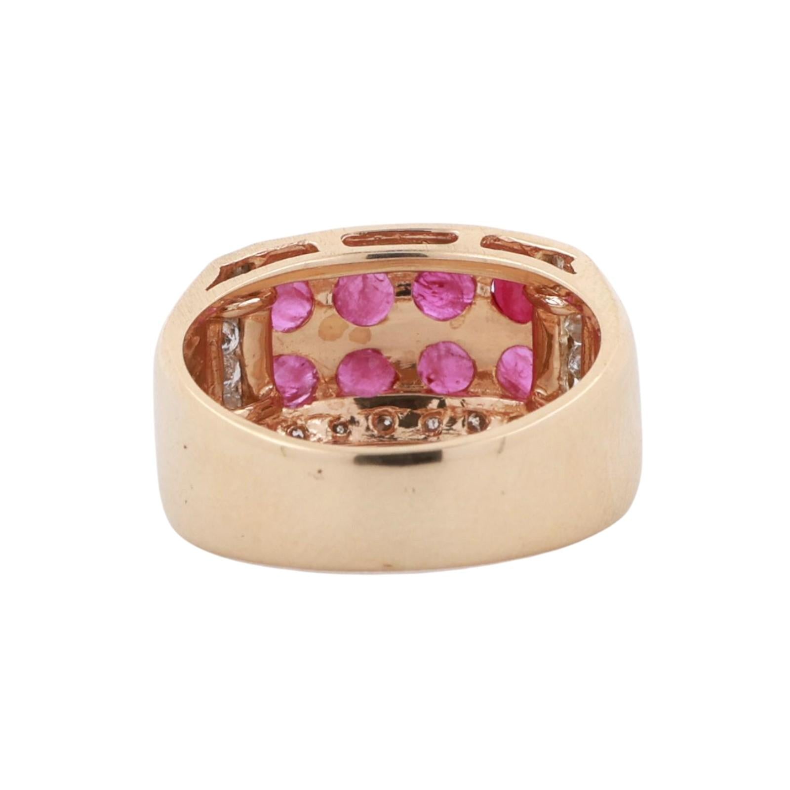 Ruby Diamond Wide Band Ring 14K Yellow Gold 1.50 CTW Size 4 Unisex Estate