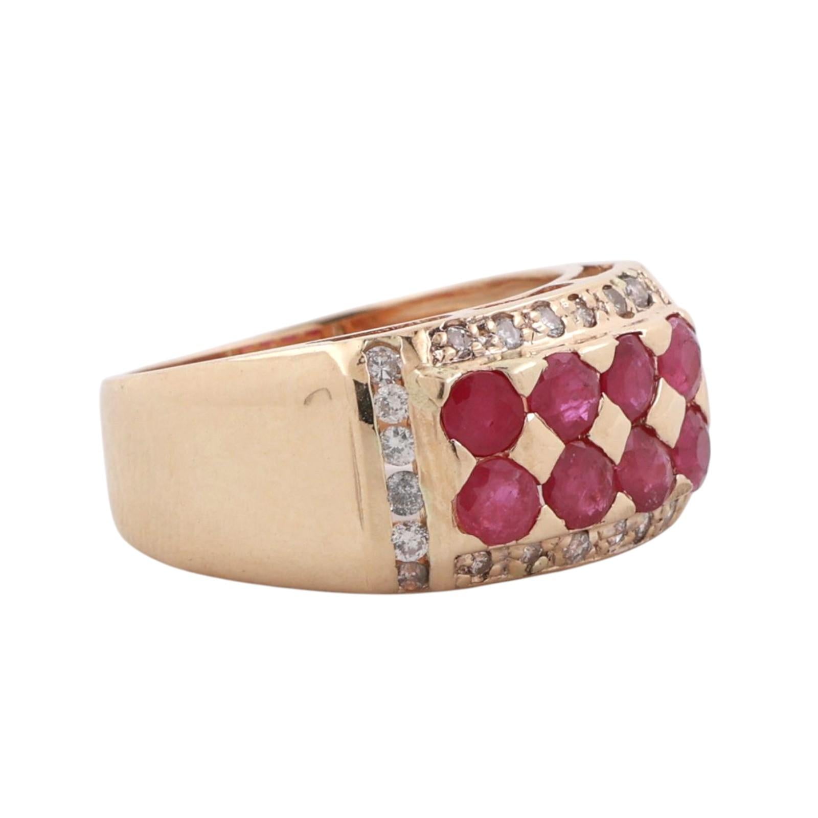 Ruby Diamond Wide Band Ring 14K Yellow Gold 1.50 CTW Size 4 Unisex Estate