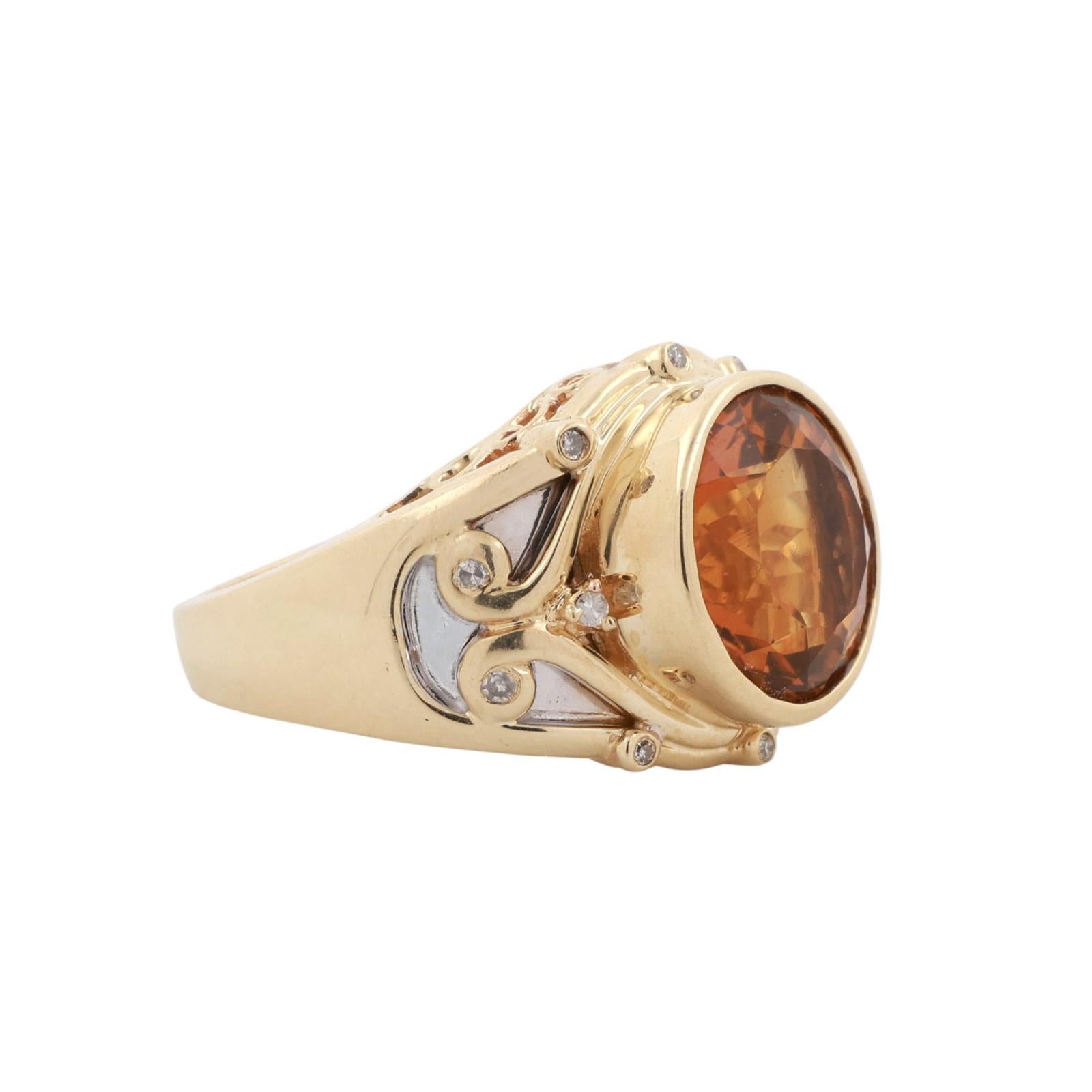 Citrine Diamond Filigree Statement Ring 14K Gold 5.79 CTW Size 7 Estate