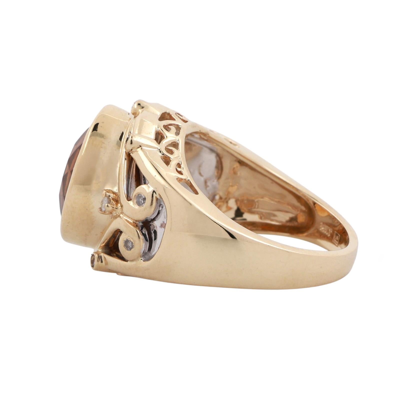 Citrine Diamond Filigree Statement Ring 14K Gold 5.79 CTW Size 7 Estate