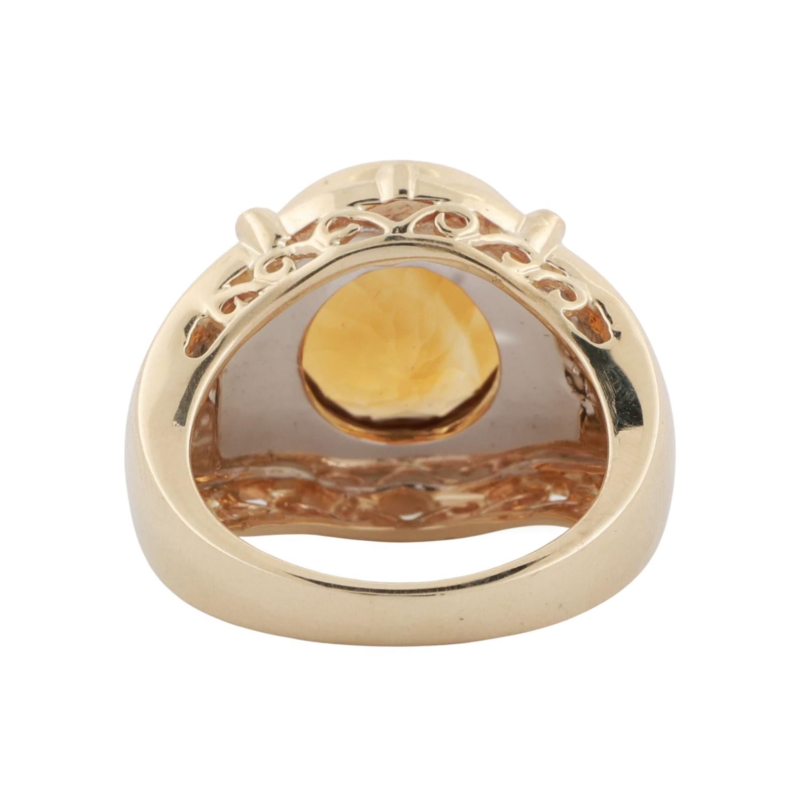 Citrine Diamond Filigree Statement Ring 14K Gold 5.79 CTW Size 7 Estate