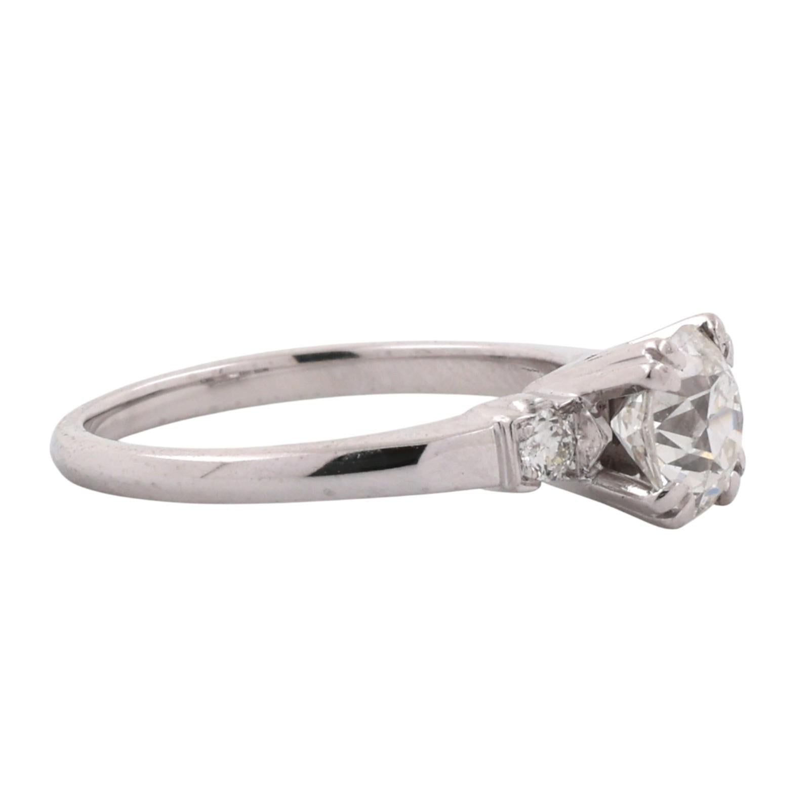Vintage Round Solitaire Diamond Engagement Ring 1.10 TW Platinum Size 5.25