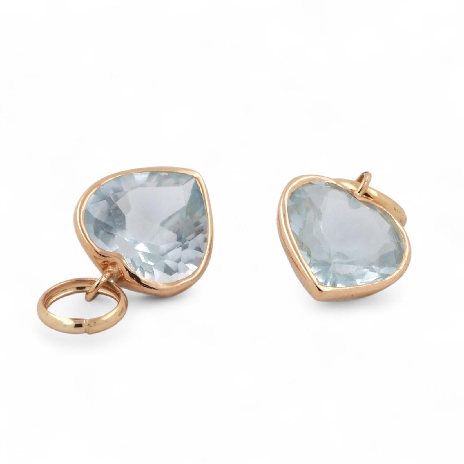 Blue Topaz Hearts Hoop Earring Attachments 14K Yellow Gold 4.56 CTW 0.65" Ladies
