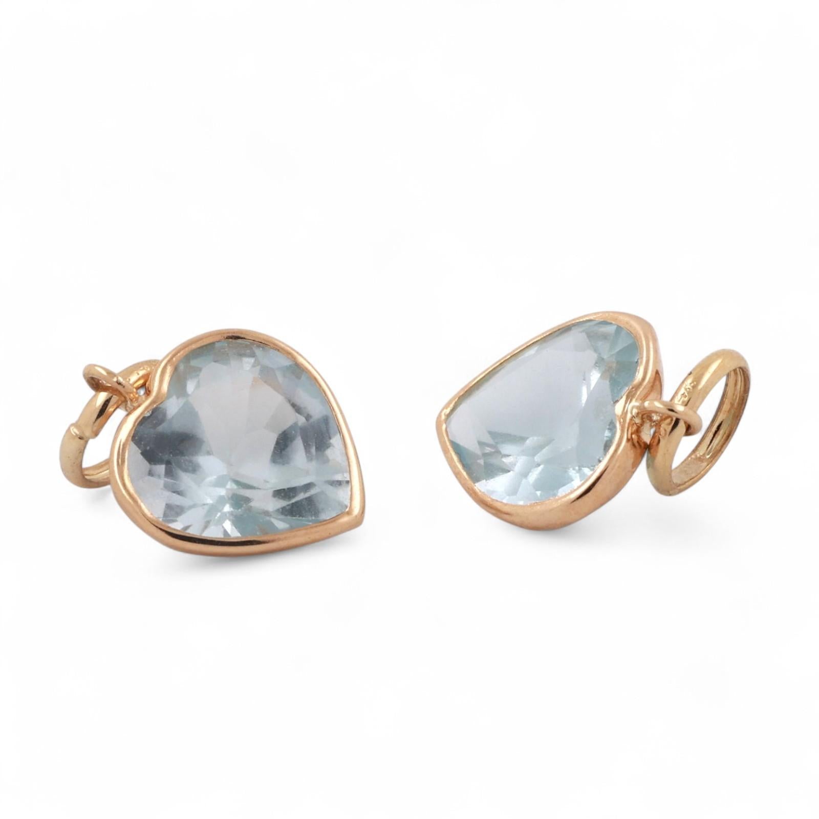 Blue Topaz Hearts Hoop Earring Attachments 14K Yellow Gold 4.56 CTW 0.65" Ladies