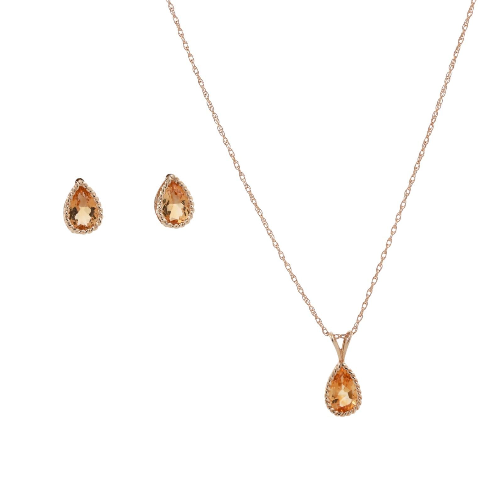 Citrine Gemstone Pendant Earring Set Yellow Gold 2.37 CTW 18.25" Ladies Estate