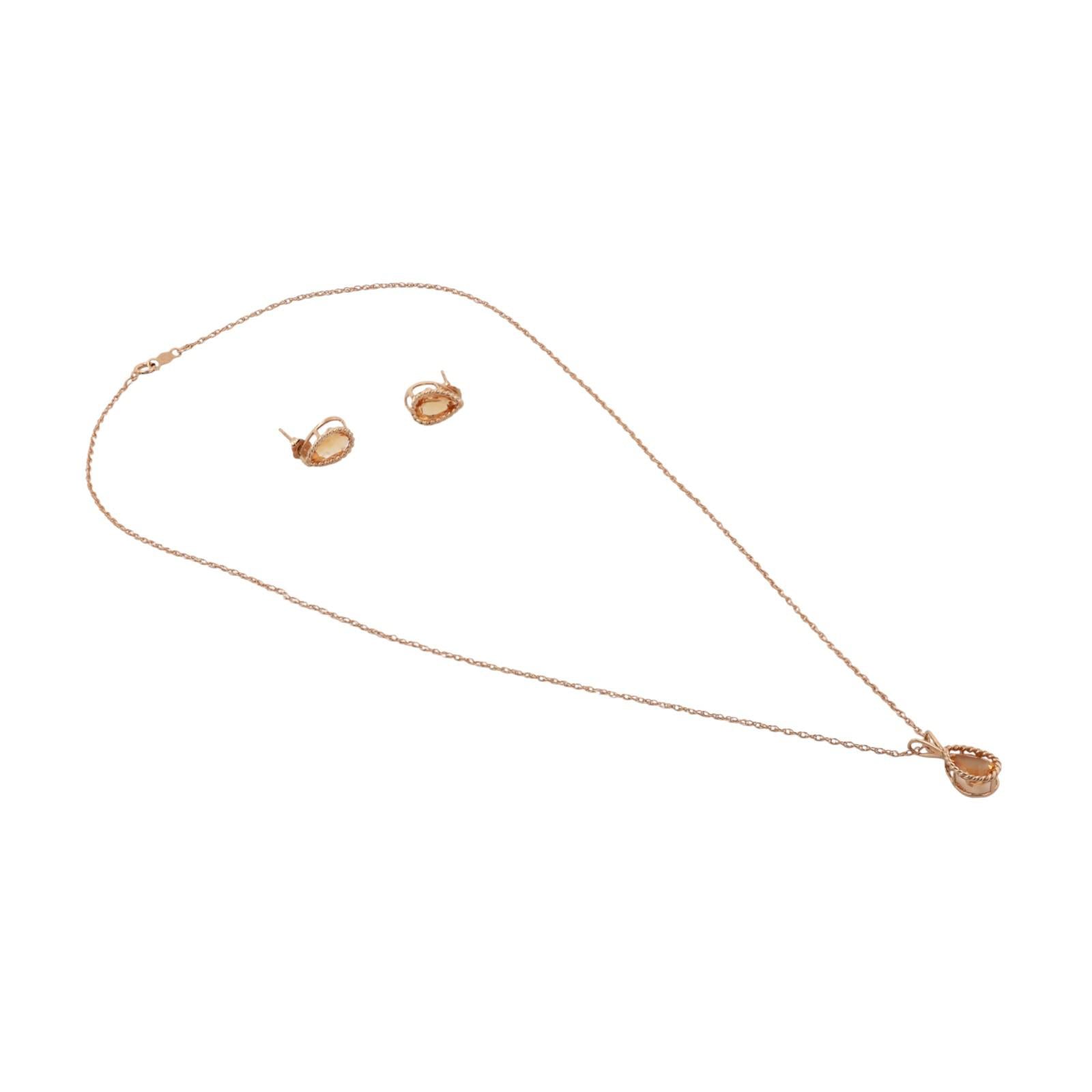 Citrine Gemstone Pendant Earring Set Yellow Gold 2.37 CTW 18.25" Ladies Estate