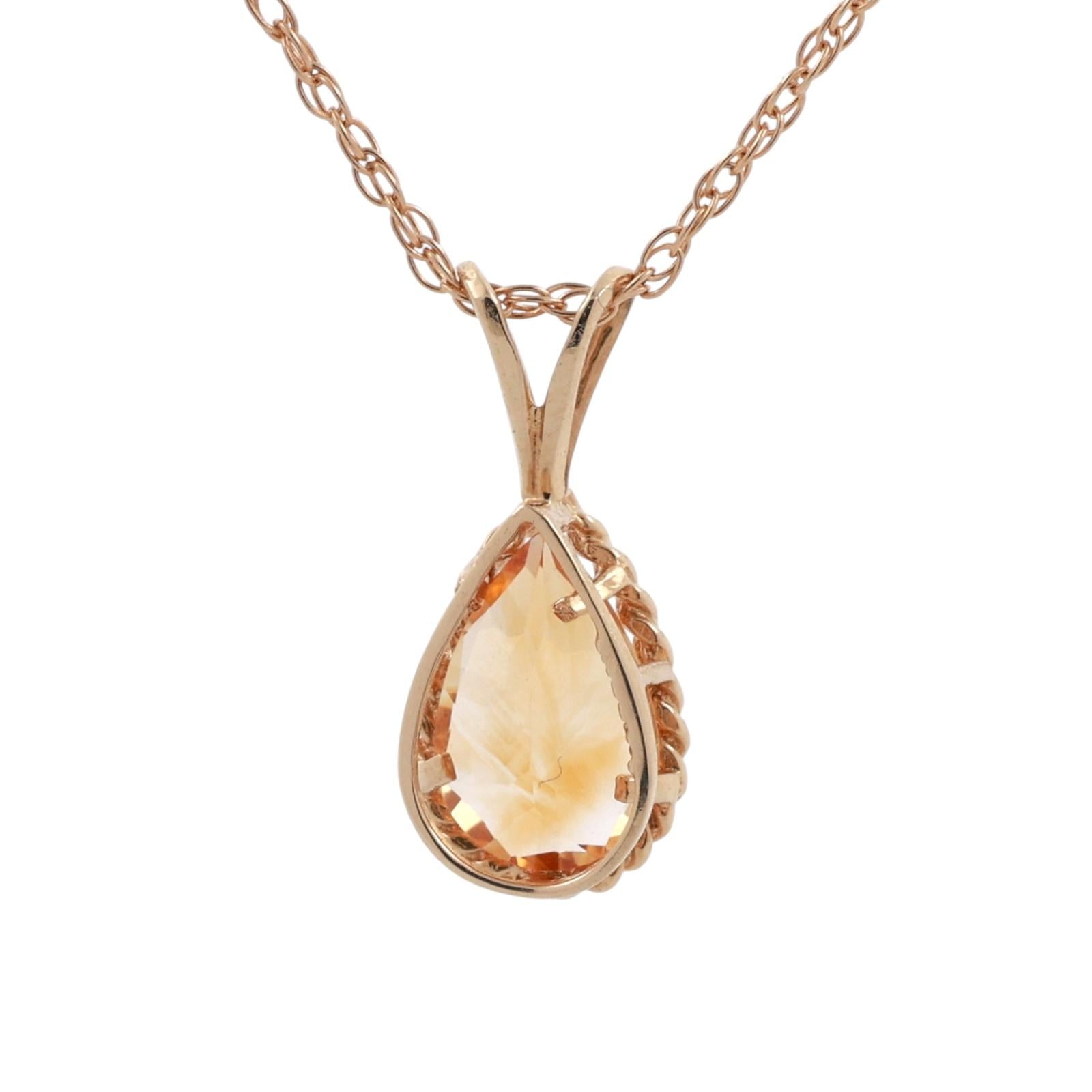 Citrine Gemstone Pendant Earring Set Yellow Gold 2.37 CTW 18.25" Ladies Estate