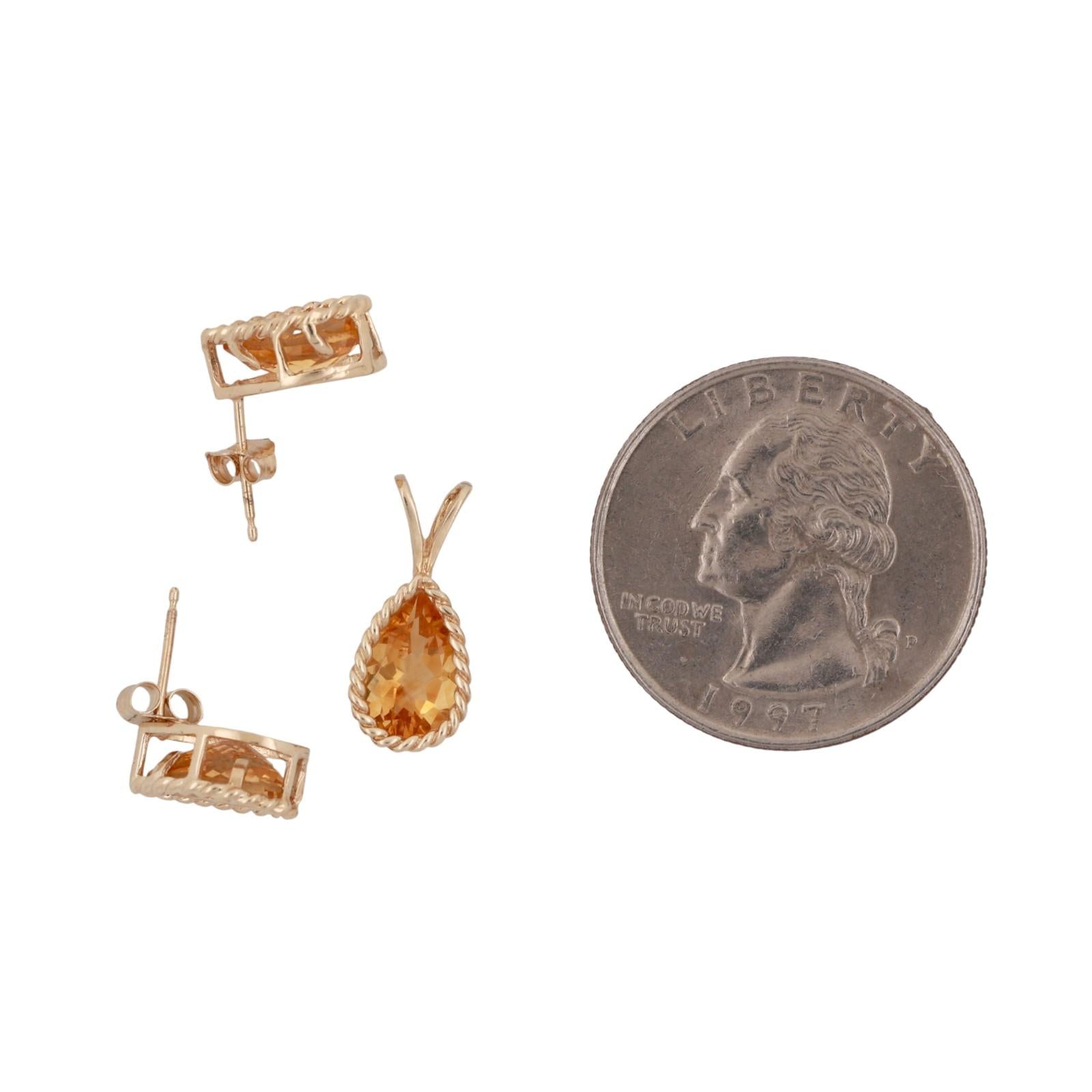 Citrine Gemstone Pendant Earring Set Yellow Gold 2.37 CTW 18.25" Ladies Estate