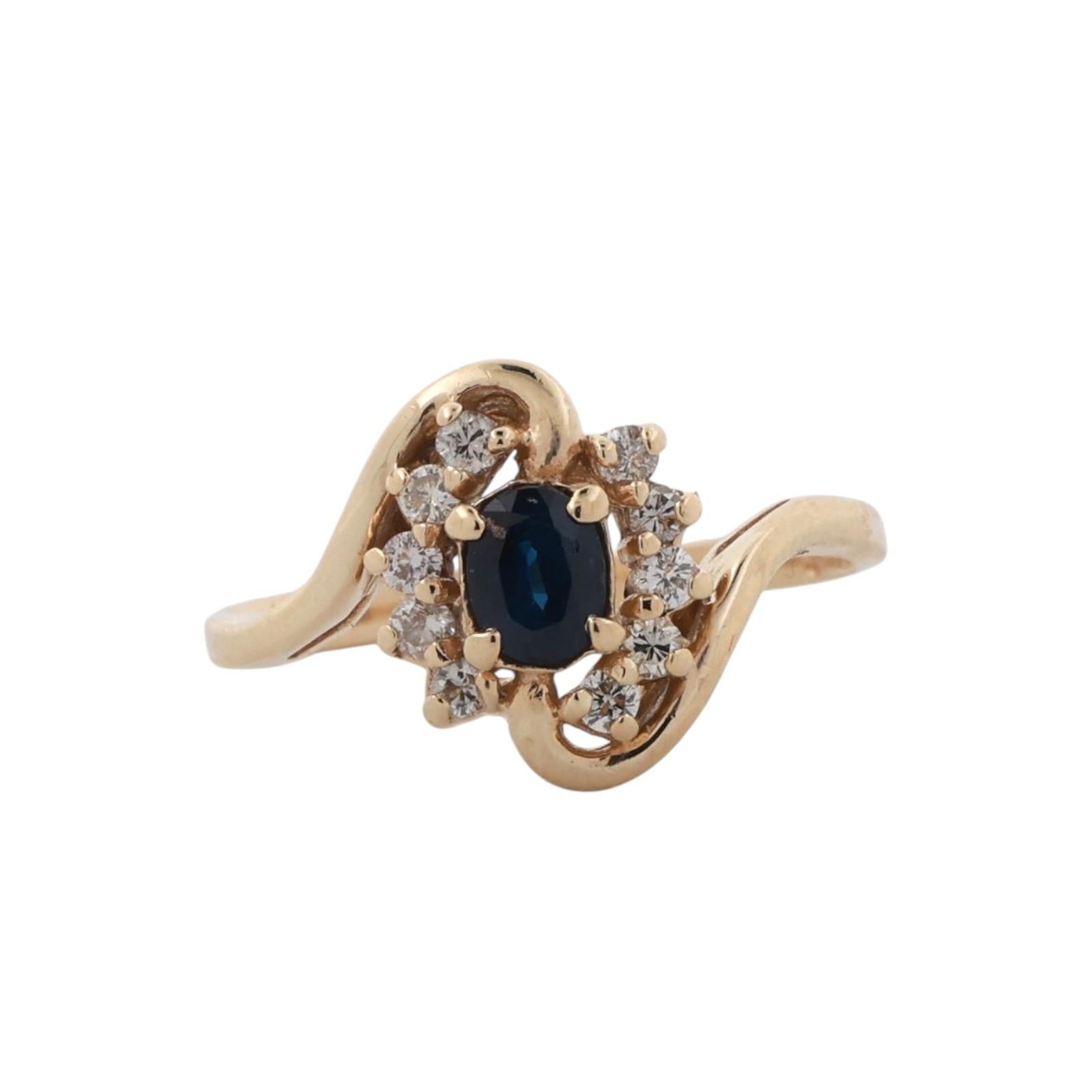 Sapphire Diamond Cocktail Swirl Ring 14K Yellow Gold 0.55 CTW Size 6.75 Ladies