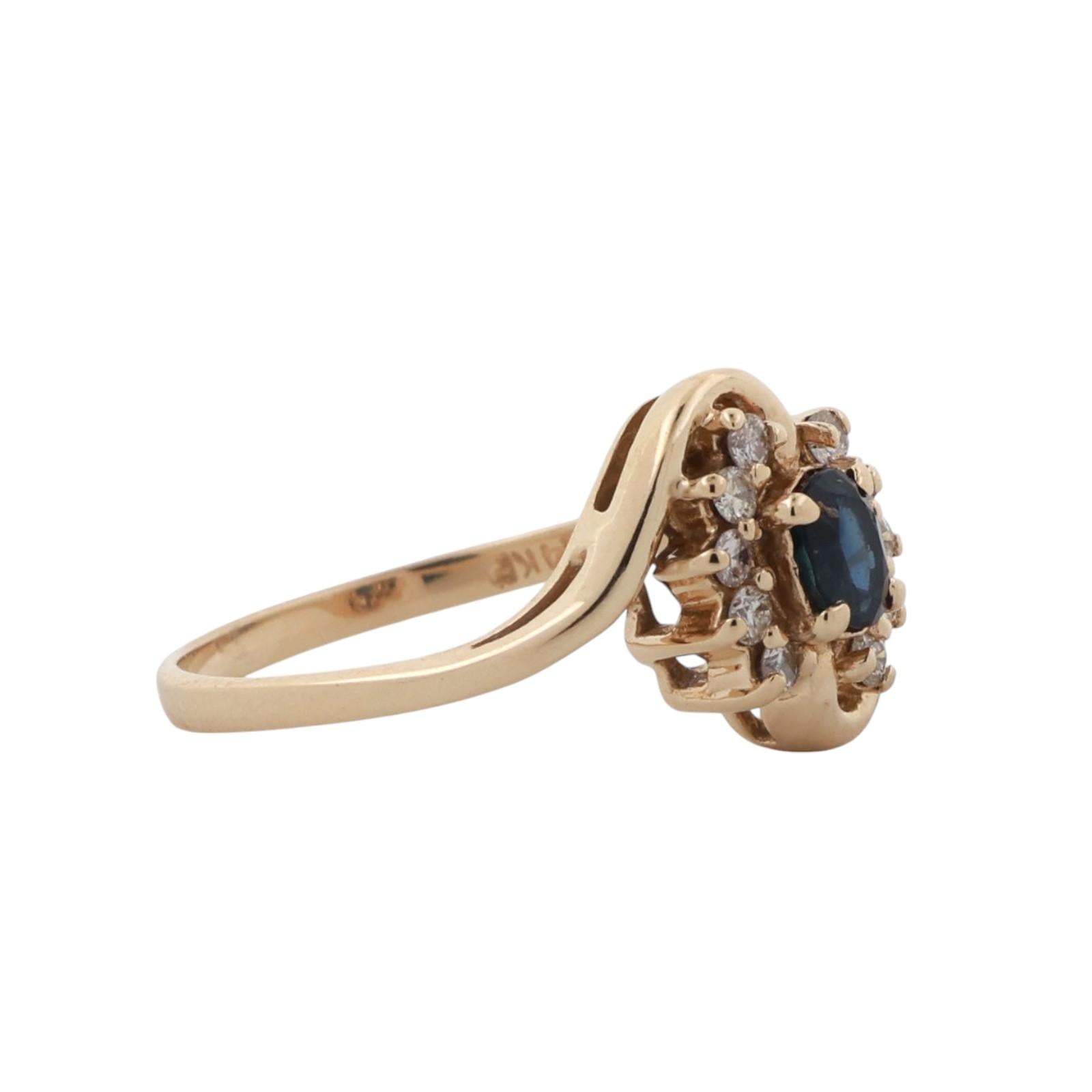 Sapphire Diamond Cocktail Swirl Ring 14K Yellow Gold 0.55 CTW Size 6.75 Ladies