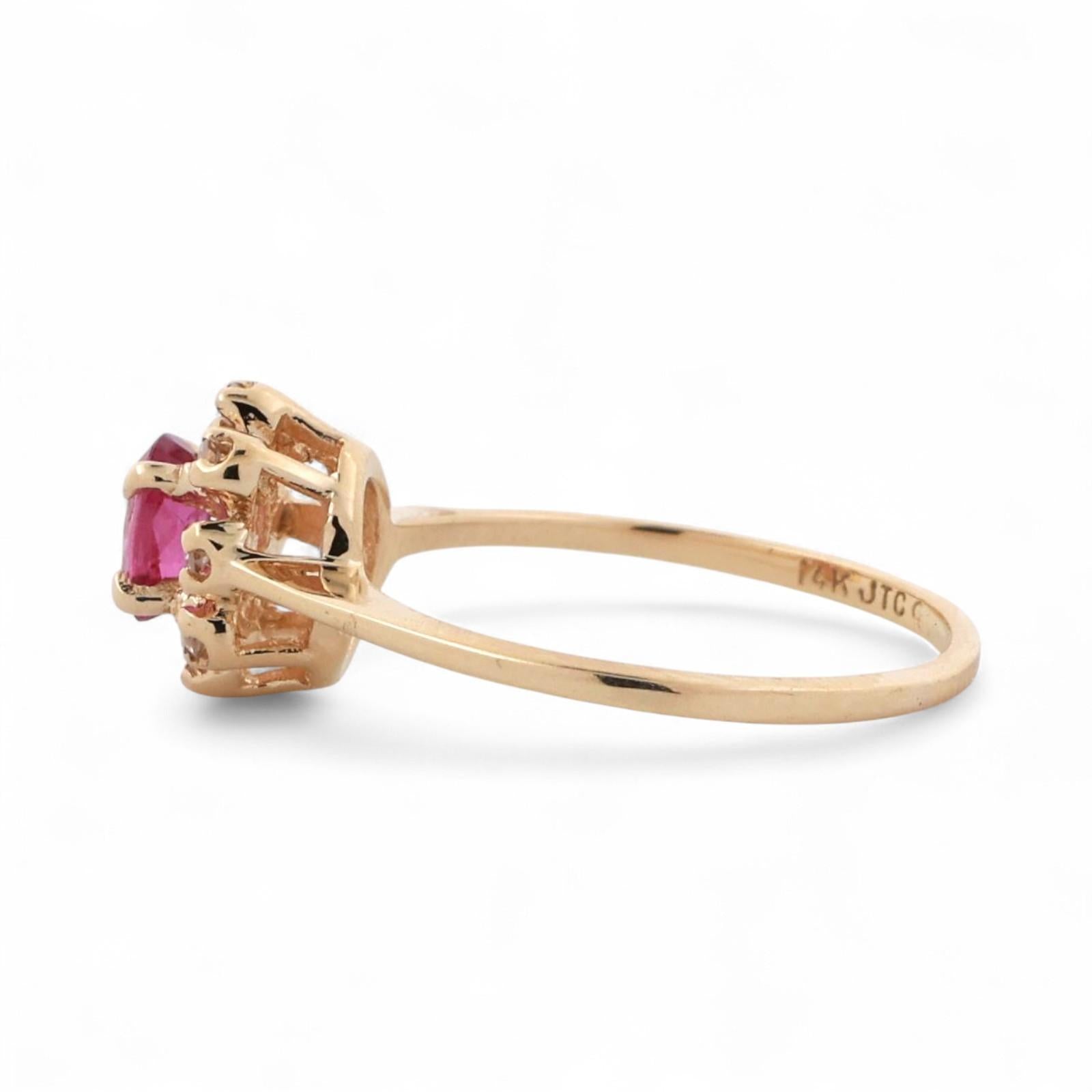 Ruby Diamond Floral Cocktail Ring 14K Yellow Gold 0.42 CTW Size 5.5 Ladies