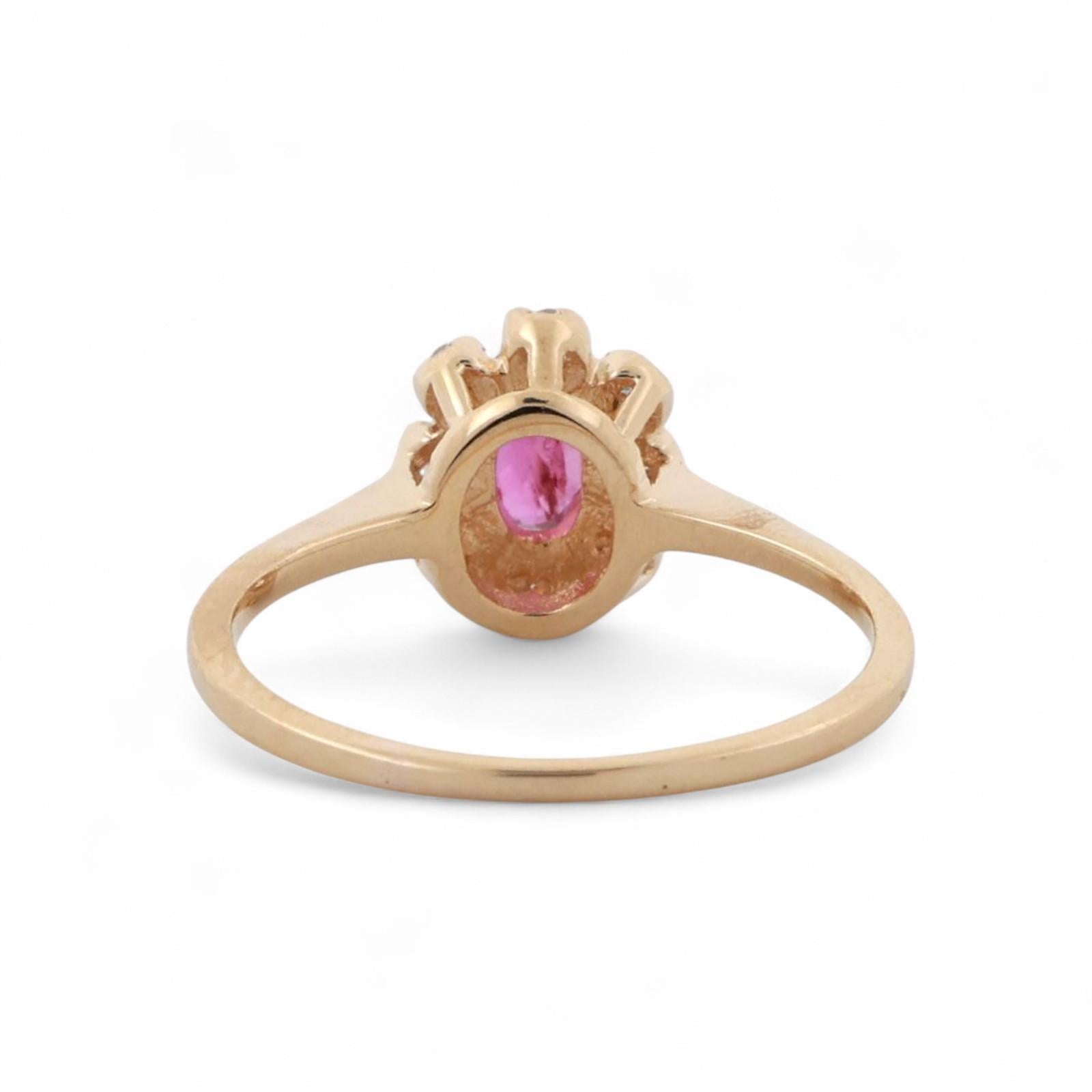 Ruby Diamond Floral Cocktail Ring 14K Yellow Gold 0.42 CTW Size 5.5 Ladies