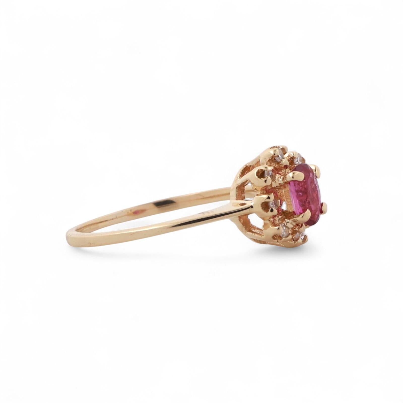 Ruby Diamond Floral Cocktail Ring 14K Yellow Gold 0.42 CTW Size 5.5 Ladies