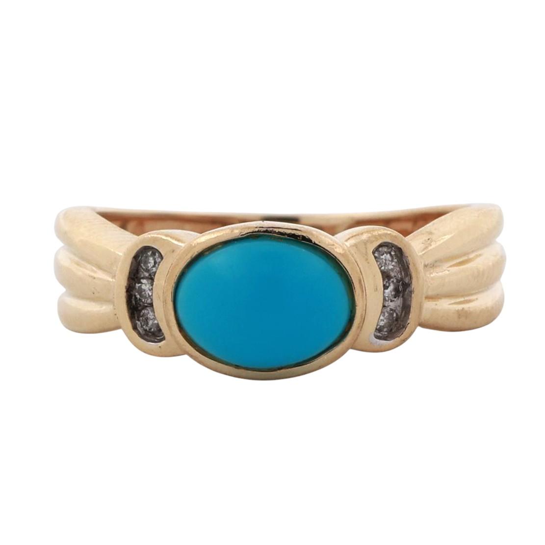 Turquoise Diamond Cocktail Band Ring 10K Gold Size 7.25 Ladies Estate