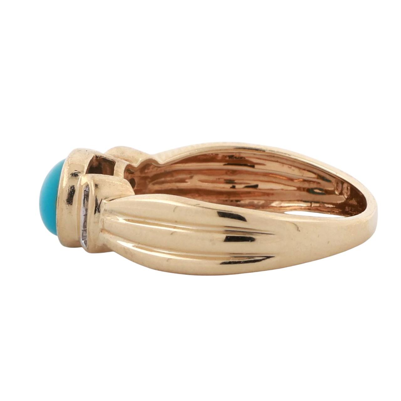 Turquoise Diamond Cocktail Band Ring 10K Gold Size 7.25 Ladies Estate