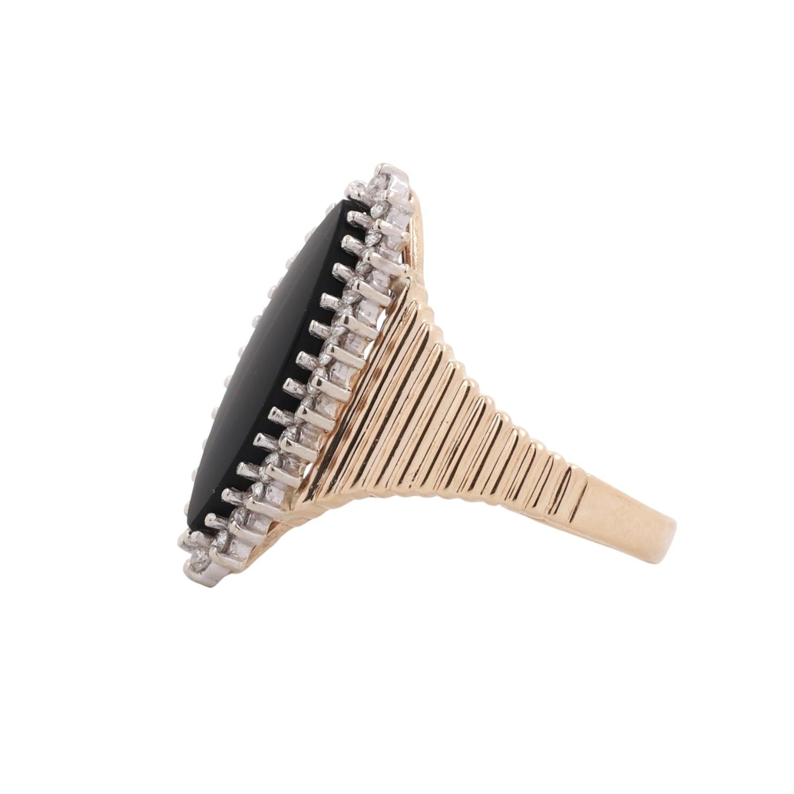 Marquise Cut Black Onyx Halo Diamond Statement Ring 14K Gold Size 9.5 Estate