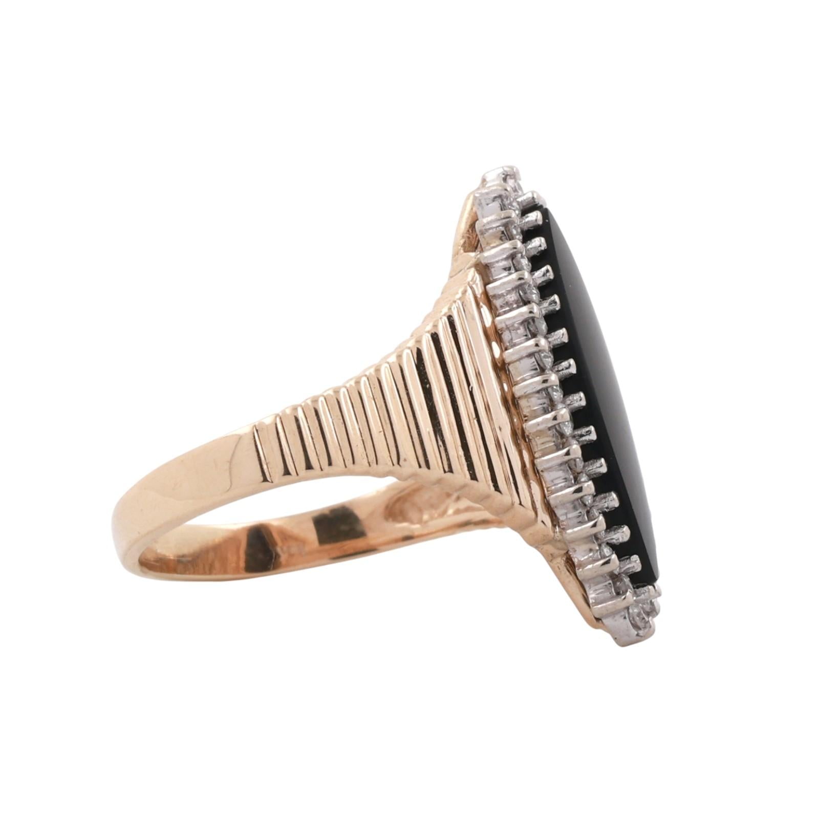 Marquise Cut Black Onyx Halo Diamond Statement Ring 14K Gold Size 9.5 Estate