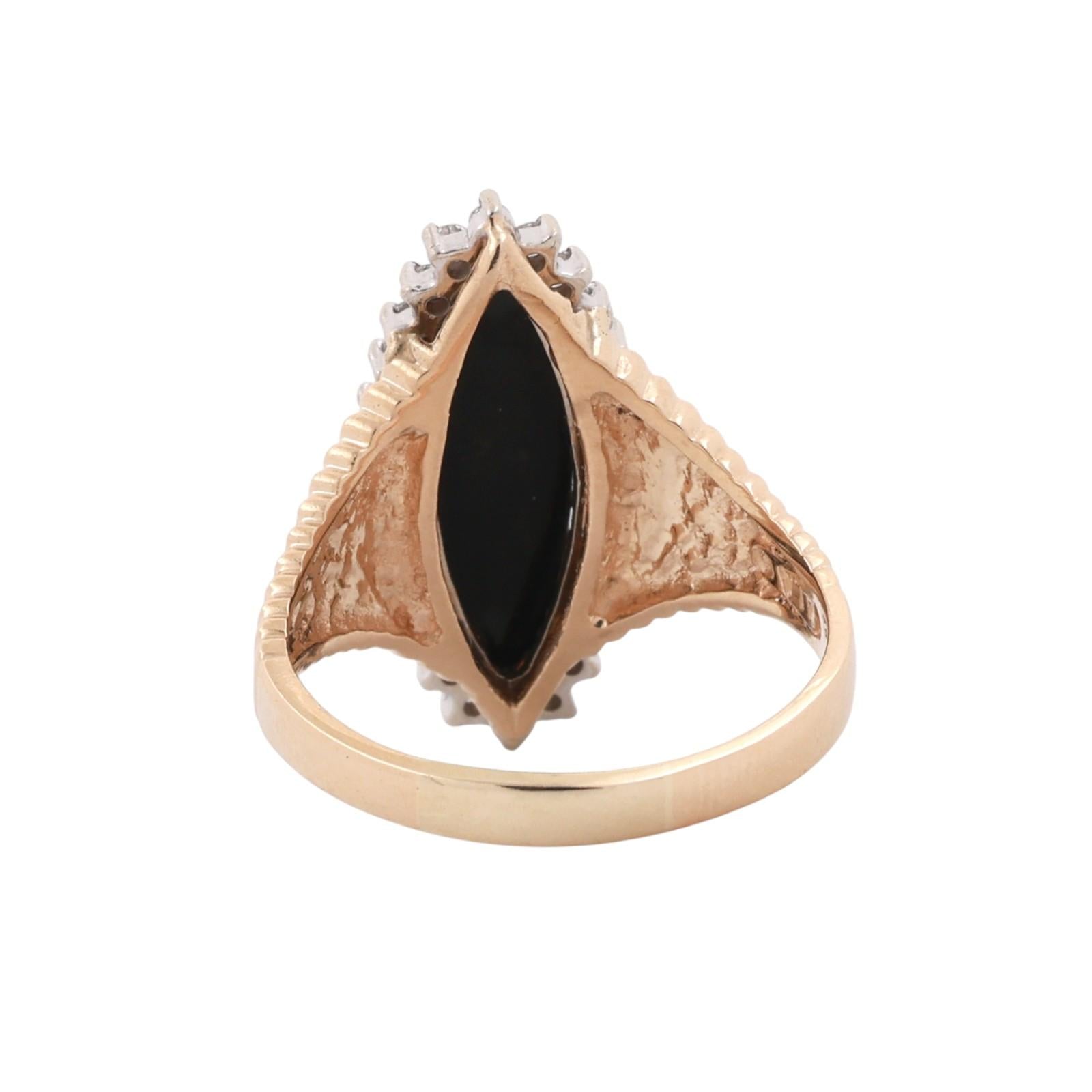 Marquise Cut Black Onyx Halo Diamond Statement Ring 14K Gold Size 9.5 Estate