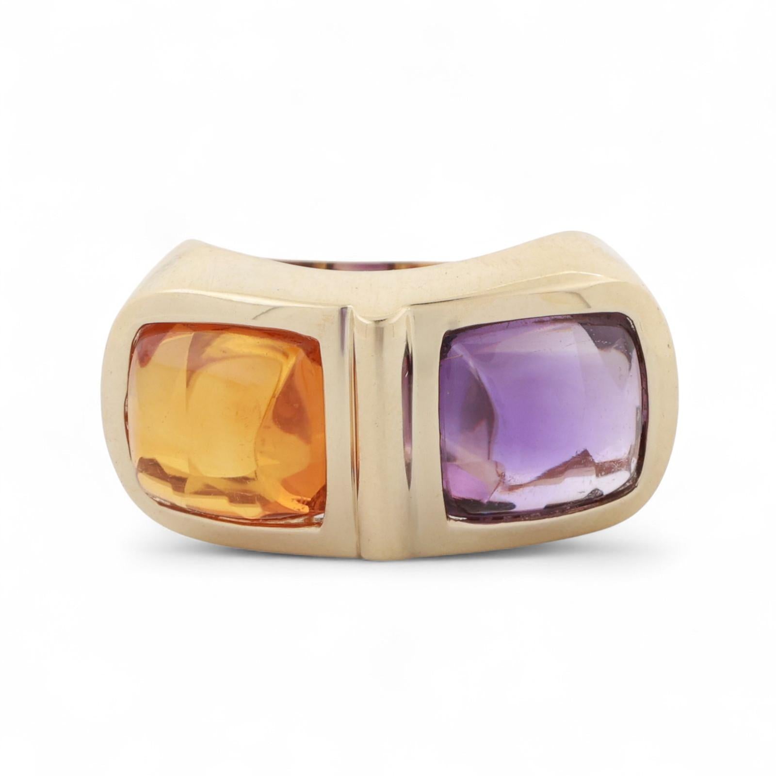 Cabochon Citrine Amethyst Statement Ring 14K Yellow Gold 6.95 CTW Size 6.75
