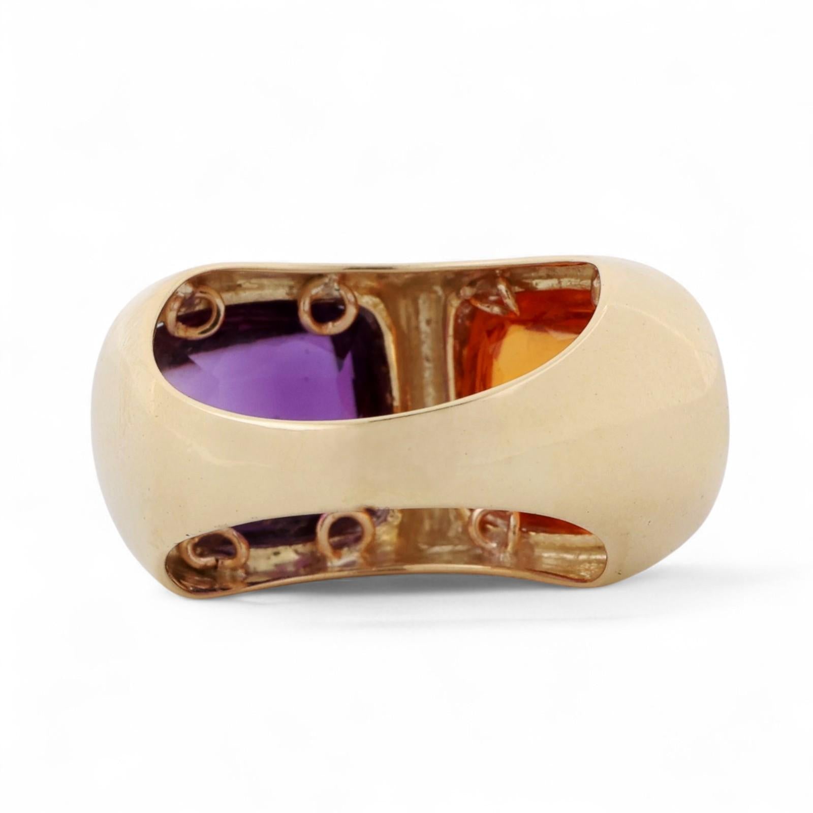Cabochon Citrine Amethyst Statement Ring 14K Yellow Gold 6.95 CTW Size 6.75