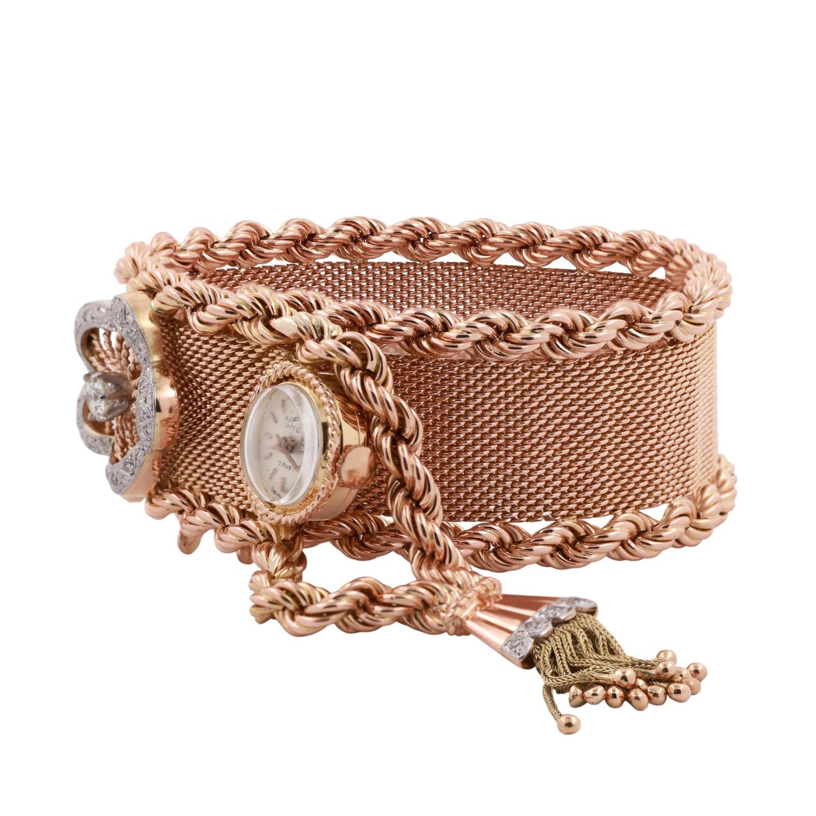 Ladies Super Atic Diamond Watch 18K Gold Mesh Bracelet 0.65 TW 7.25"