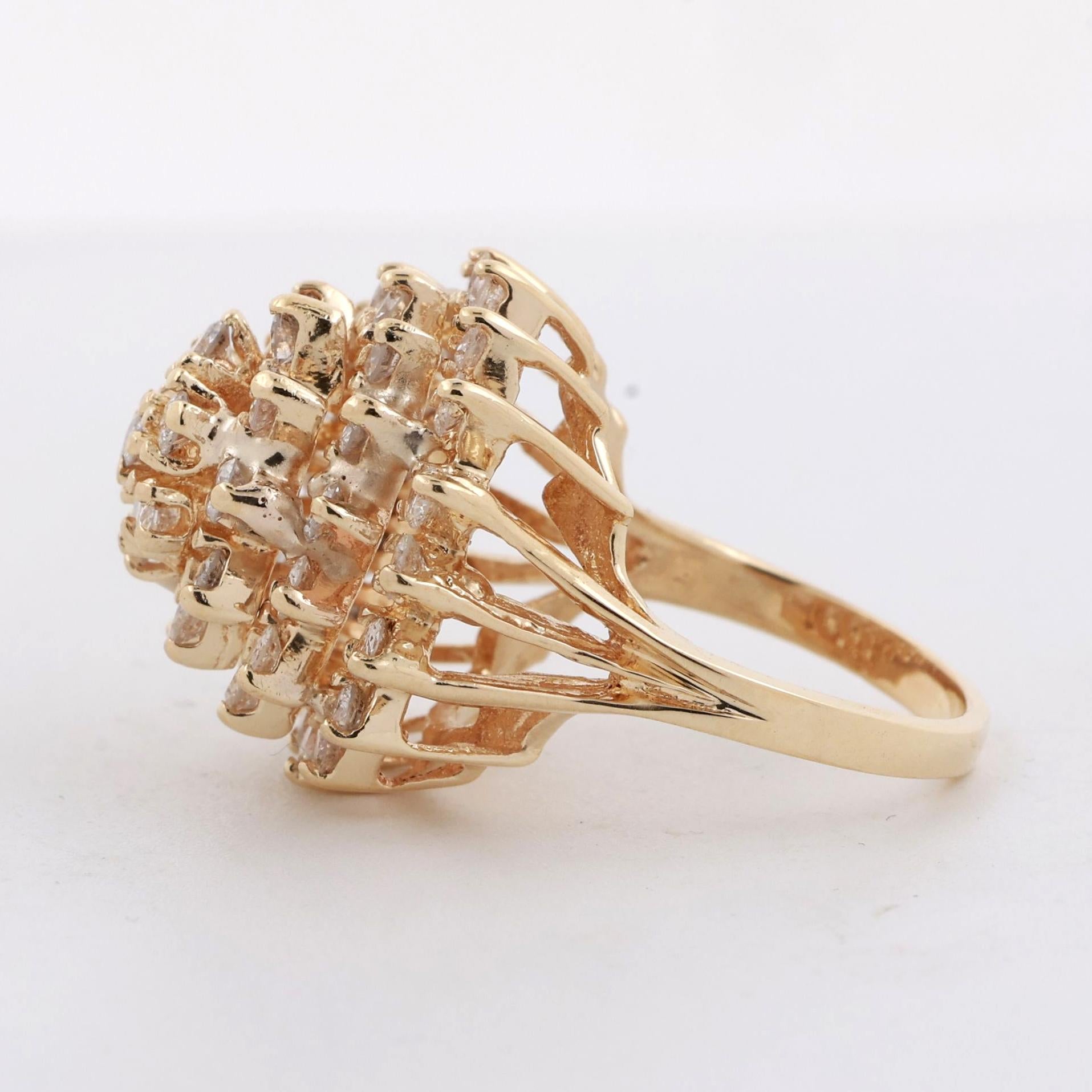 Cluster Diamond Dome Ring Flower Yellow Gold 3.00 TW Size 6.25 Ladies Estate