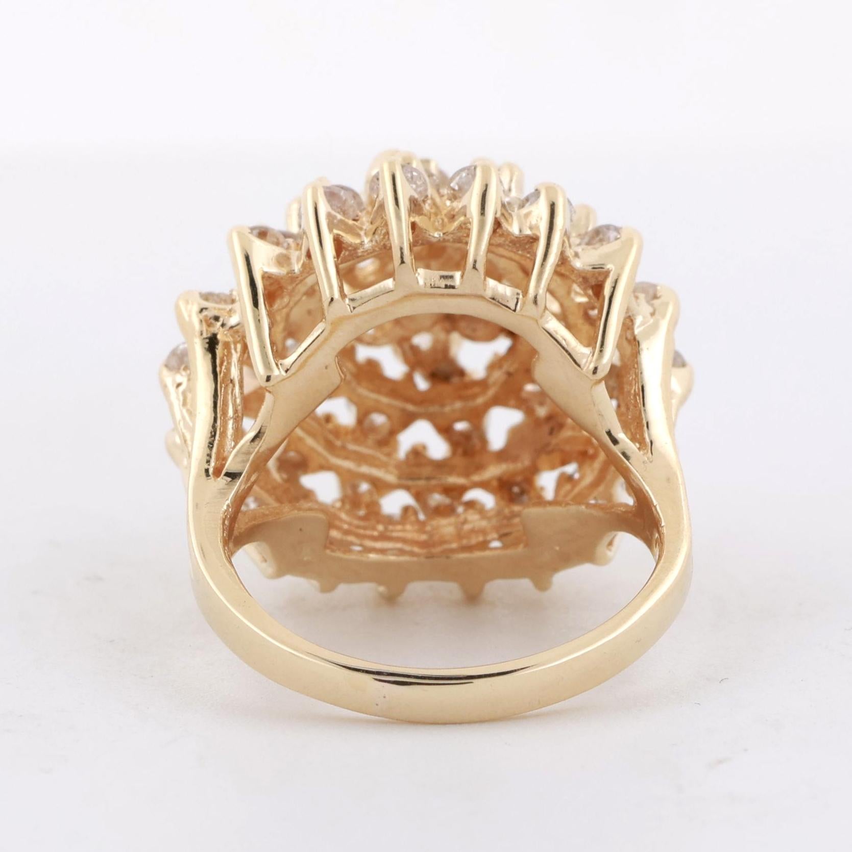 Cluster Diamond Dome Ring Flower Yellow Gold 3.00 TW Size 6.25 Ladies Estate