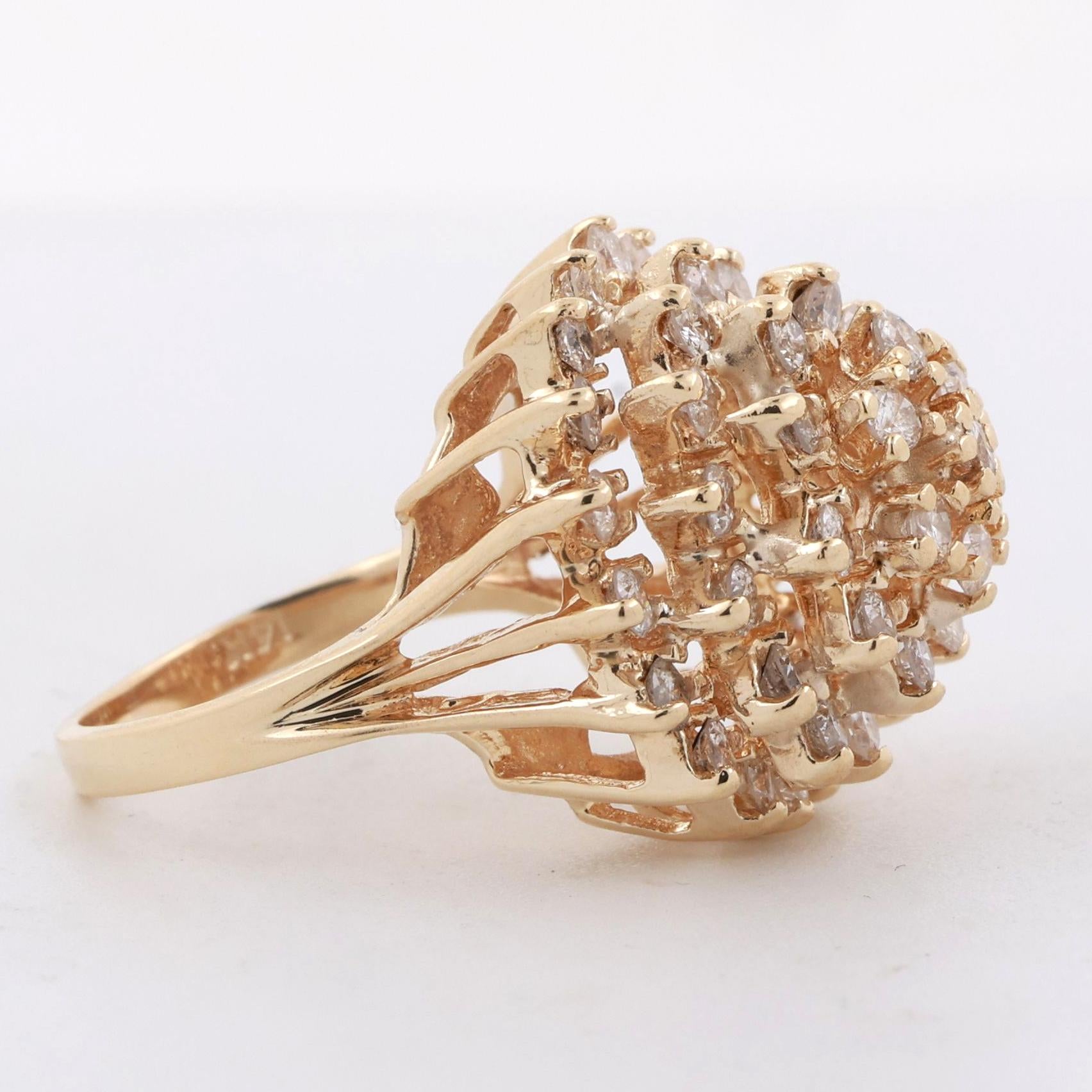 Cluster Diamond Dome Ring Flower Yellow Gold 3.00 TW Size 6.25 Ladies Estate