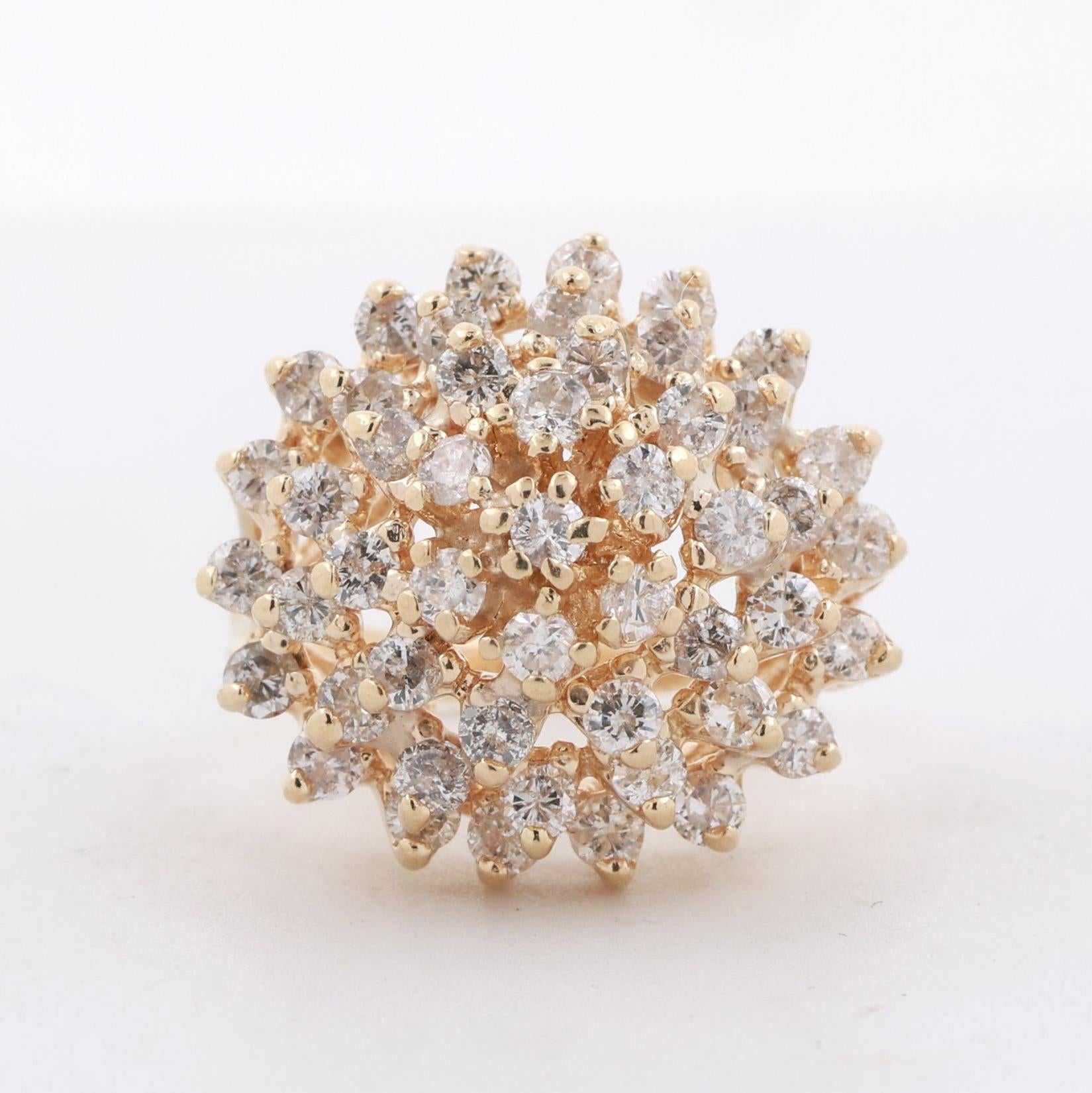 Cluster Diamond Dome Ring Flower Yellow Gold 3.00 TW Size 6.25 Ladies Estate