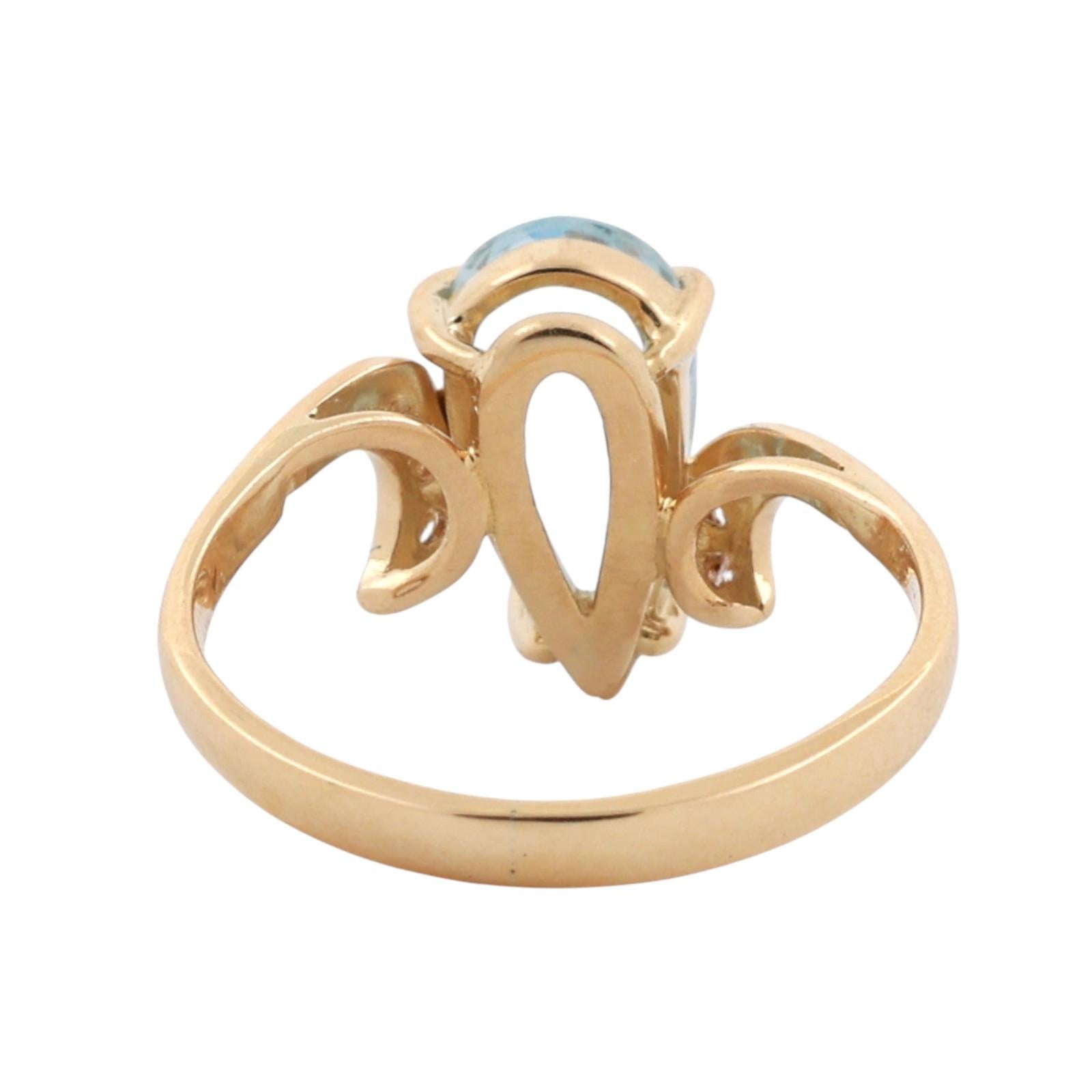 Pear Cut Aquamarine Solitaire Ring Diamond Accents 18K Yellow Gold Size 5.25