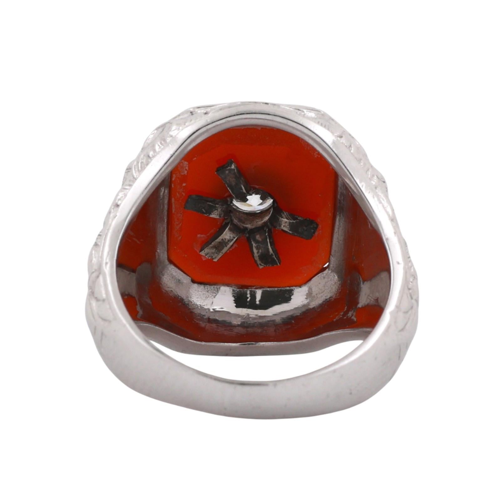 Men's Solitaire Carnelian Signet Ring Cubic Zirconia Accent White Gold Size 7.75