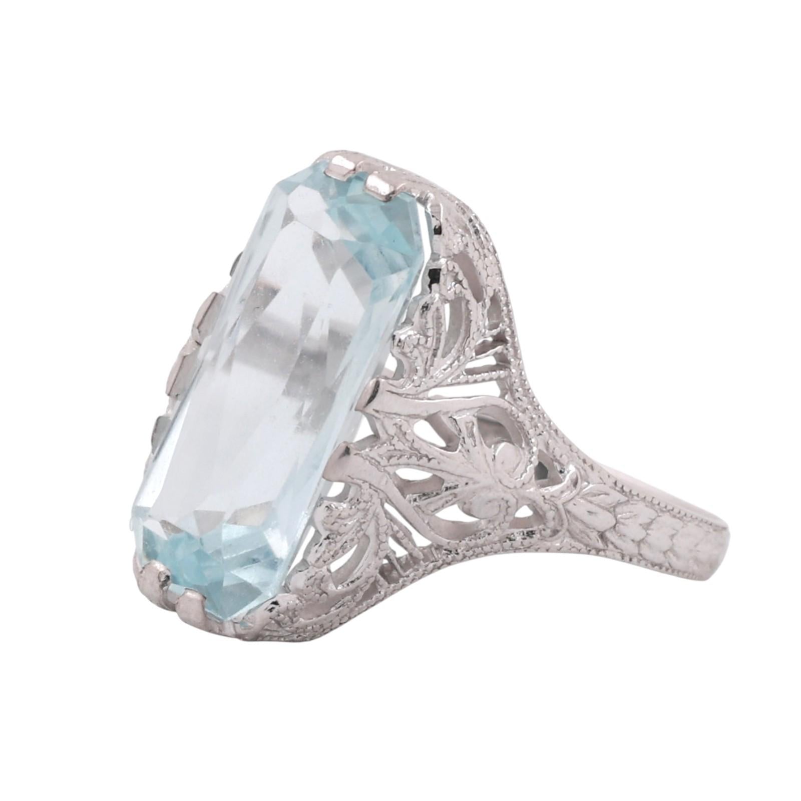 3.90 CT Solitaire Aquamarine Filigree Cocktail Ring 14K White Gold Size 4 Ladies