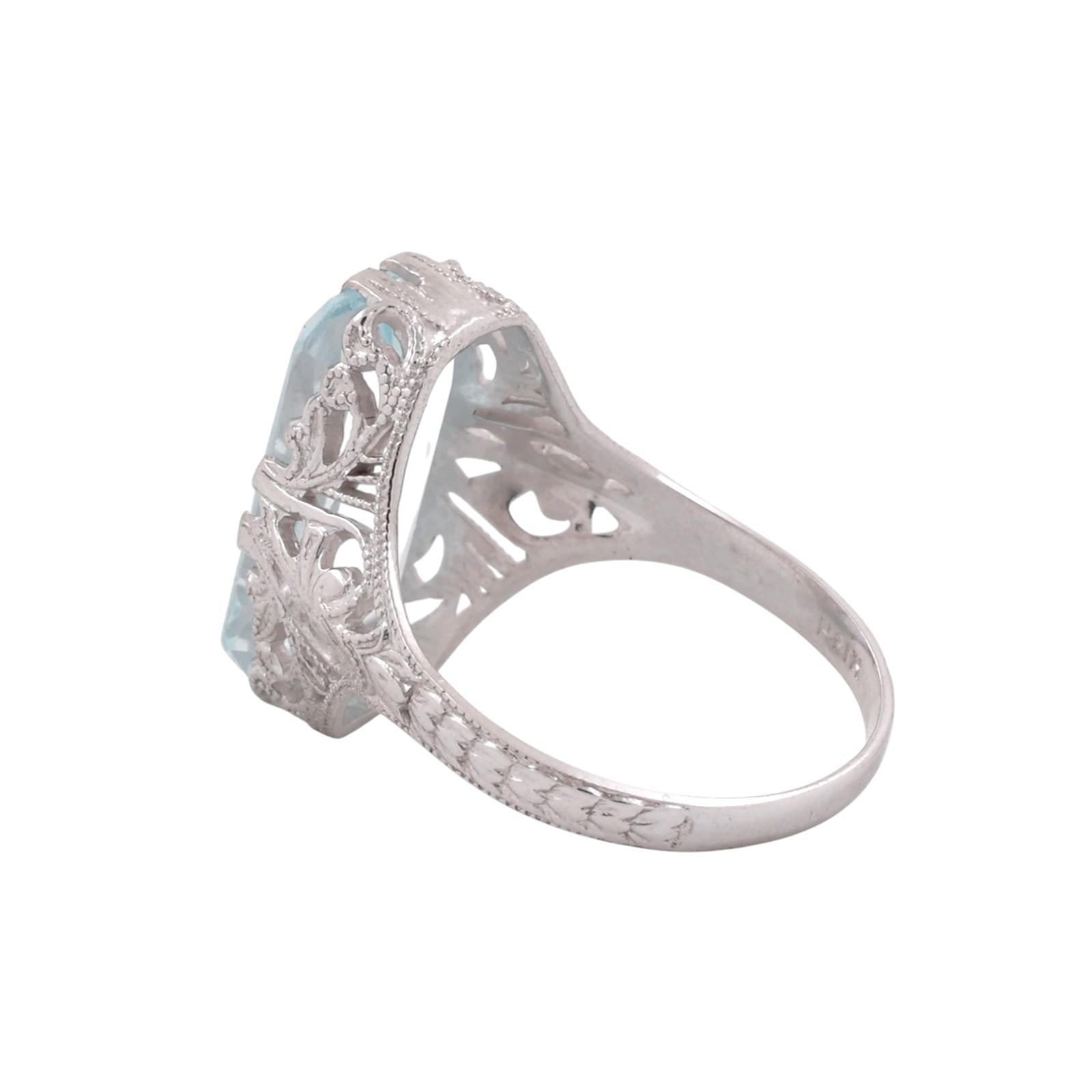 3.90 CT Solitaire Aquamarine Filigree Cocktail Ring 14K White Gold Size 4 Ladies