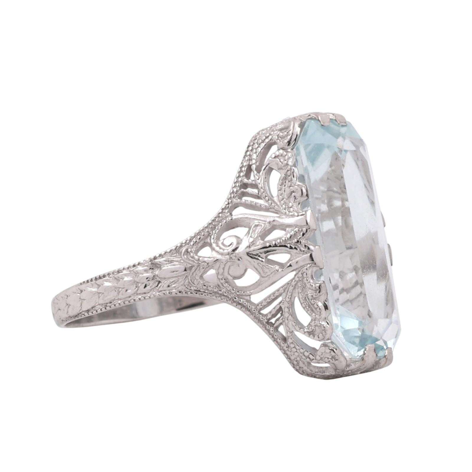 3.90 CT Solitaire Aquamarine Filigree Cocktail Ring 14K White Gold Size 4 Ladies