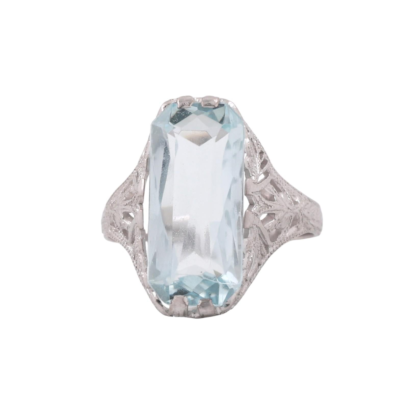 3.90 CT Solitaire Aquamarine Filigree Cocktail Ring 14K White Gold Size 4 Ladies