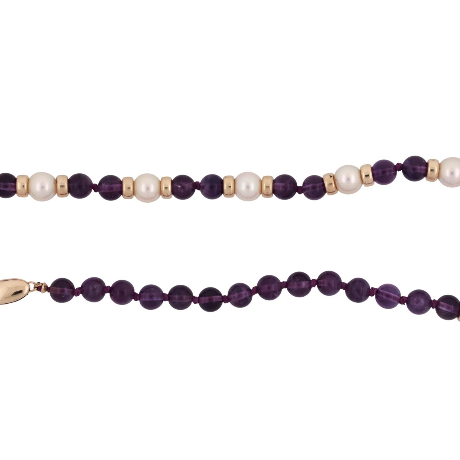 Vintage Akoya Pearl Amethyst 14K Gold Beaded Necklace 17.25" Ladies Estate