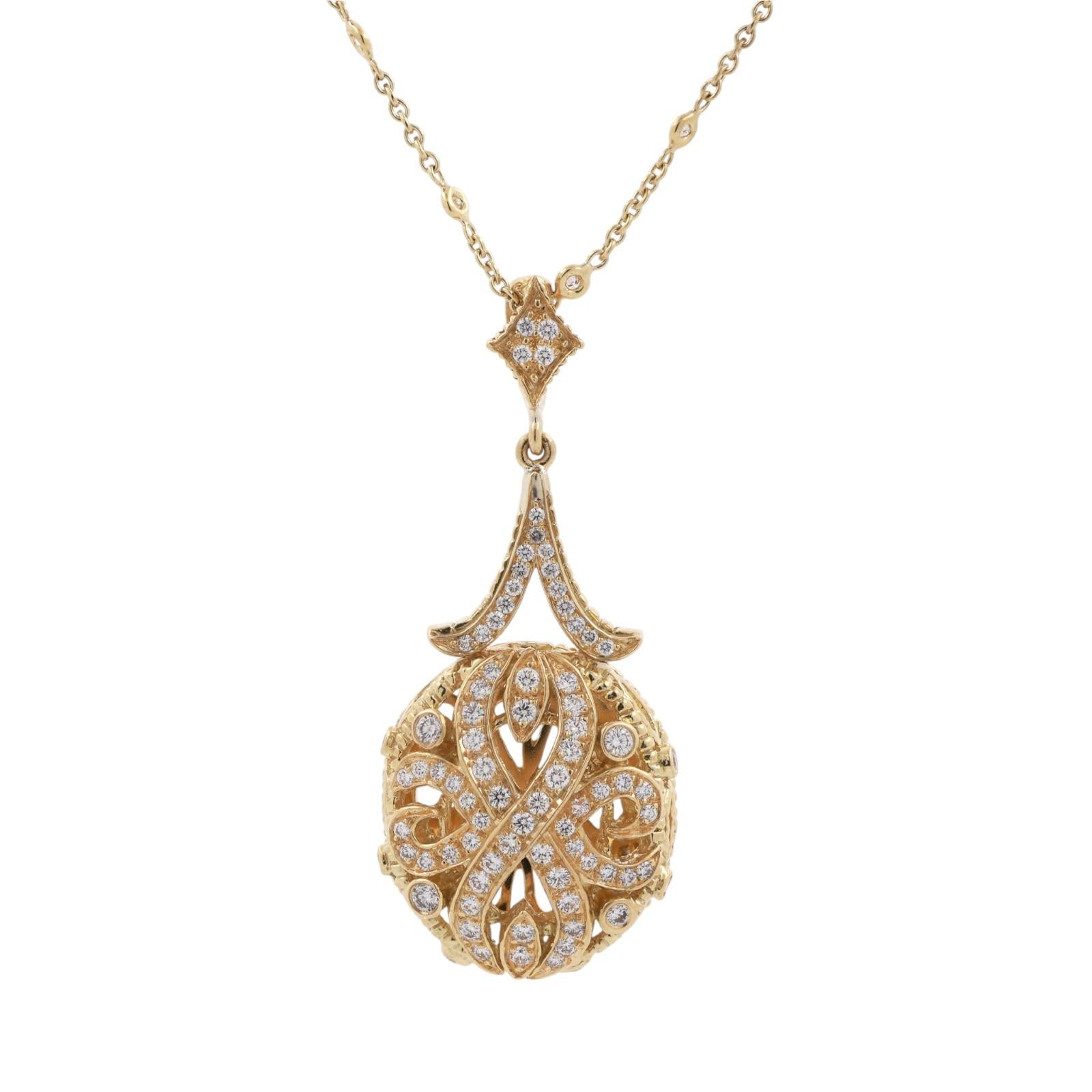Doris Panos 18K Gold Filigree Diamond Pendant Station Necklace 2.25 TW 17