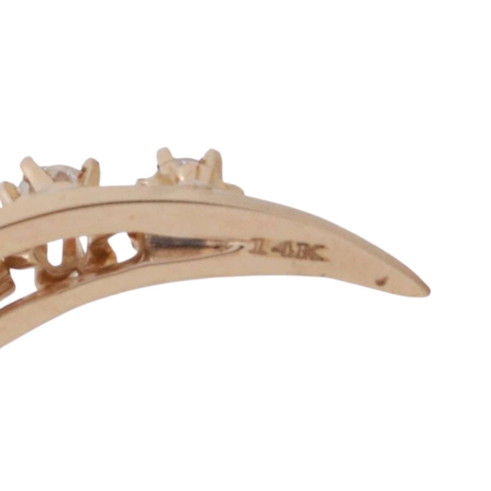 Vintage Diamond Crescent Moon Brooch Pin Yellow Gold 1.25 TW 1" Estate