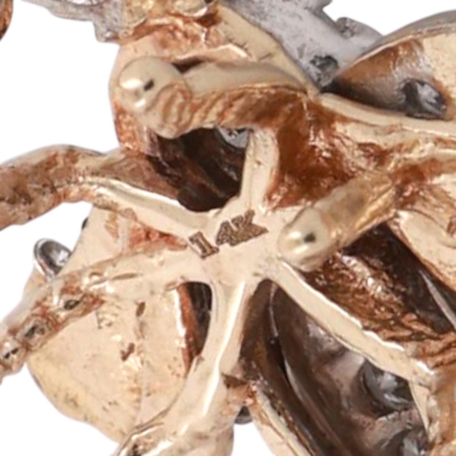 Vintage Cluster Diamond Bee Brooch Pin Two-Tone Gold 1.75 TW 0.78" Estate