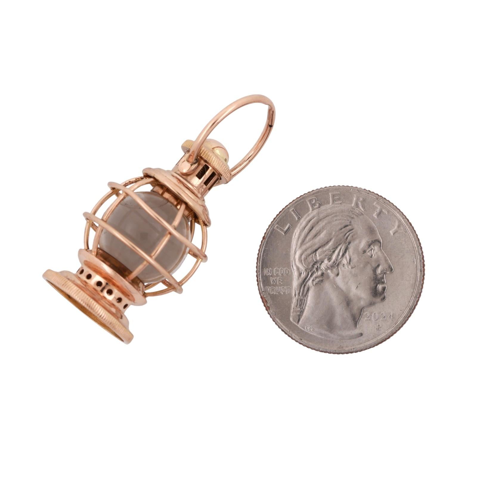 Vintage Rock Quartz Lantern Pendant Charm Yellow Gold 1.85" Unisex Estate