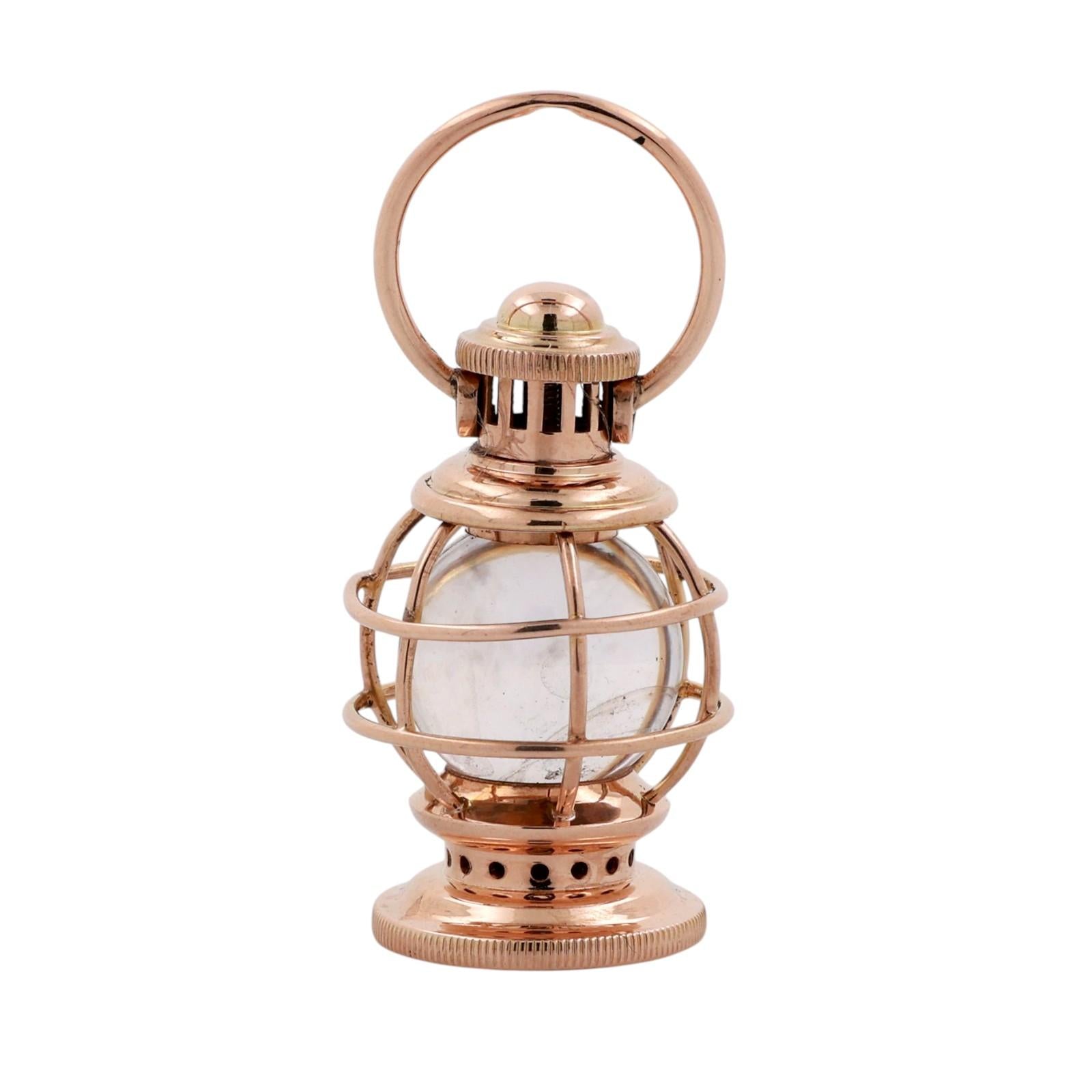 Vintage Rock Quartz Lantern Pendant Charm Yellow Gold 1.85" Unisex Estate