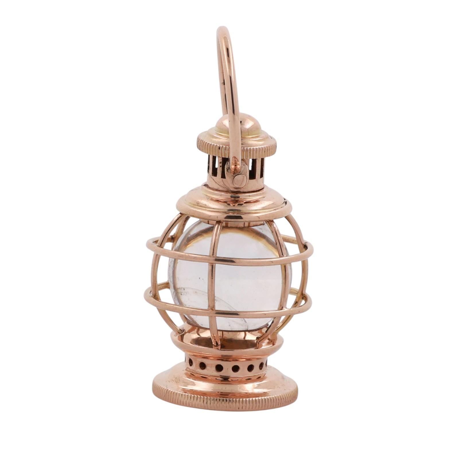 Vintage Rock Quartz Lantern Pendant Charm Yellow Gold 1.85" Unisex Estate