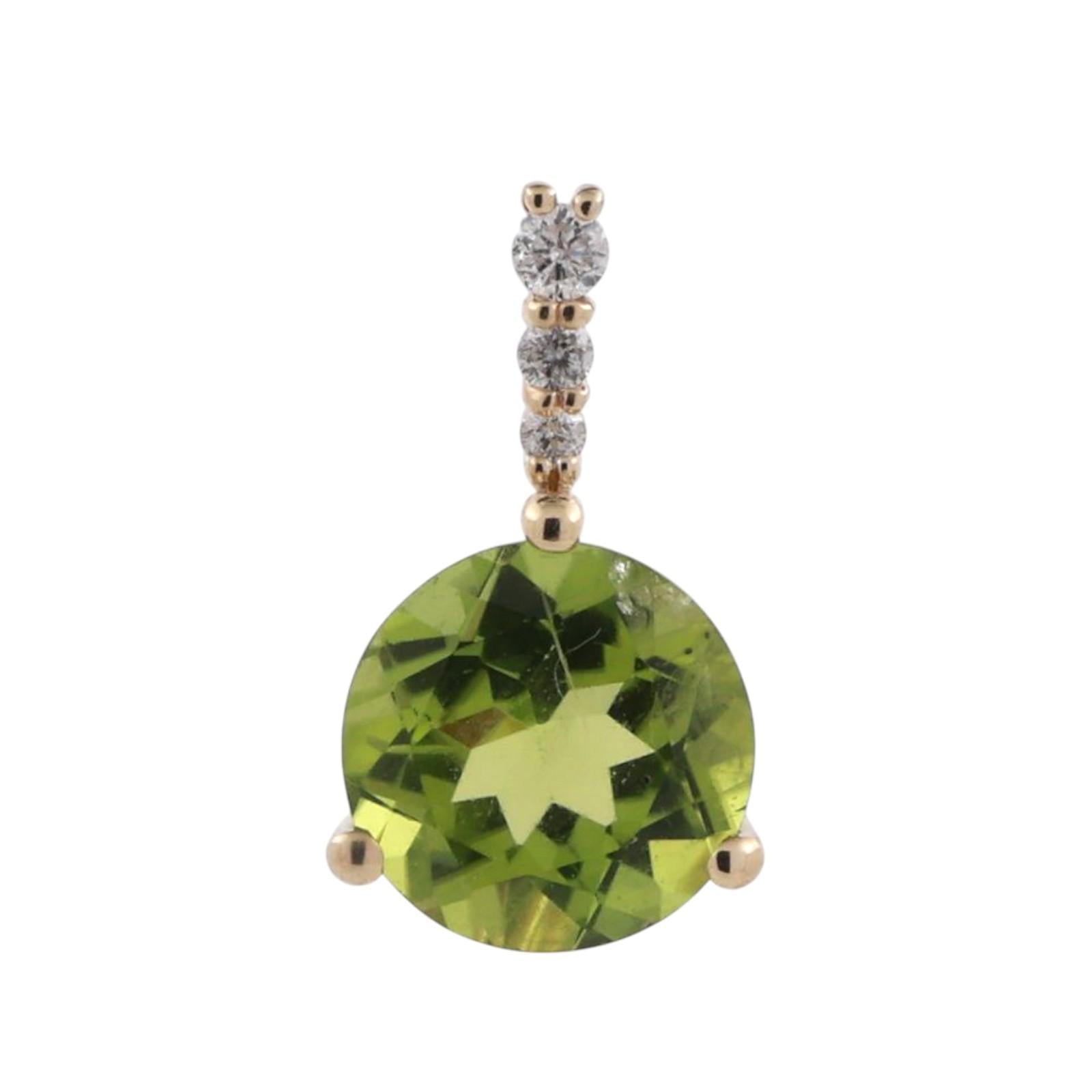 Peridot Diamond Accent Round Pendant 10K Yellow Gold 2.15 CTW 0.55" Estate