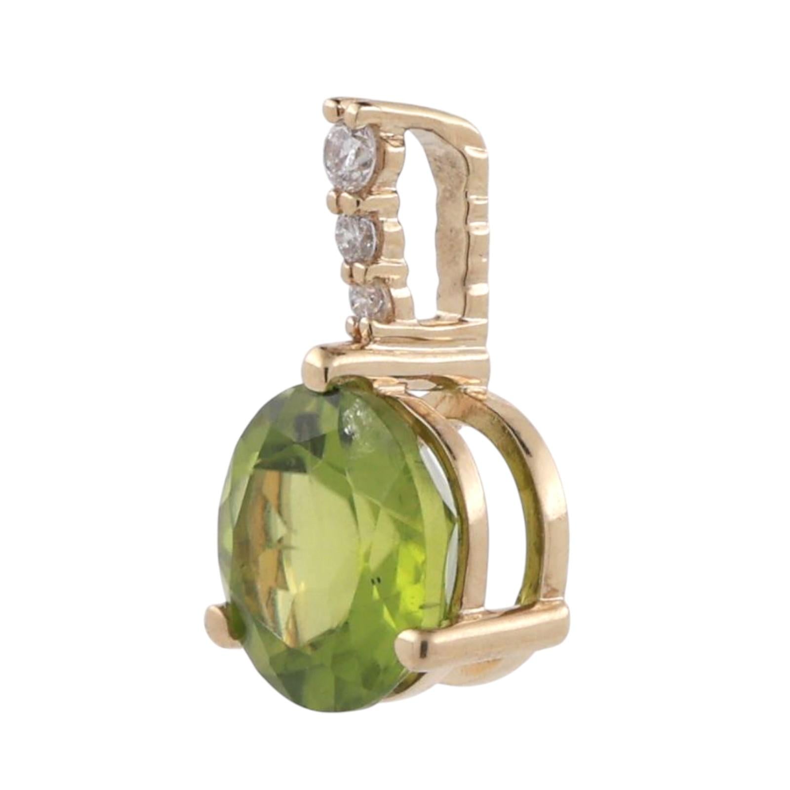 Peridot Diamond Accent Round Pendant 10K Yellow Gold 2.15 CTW 0.55" Estate