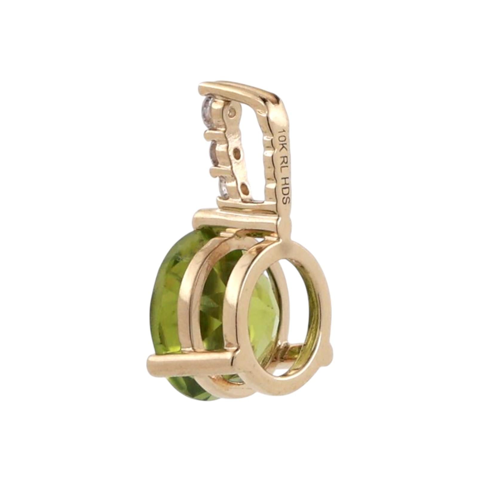 Peridot Diamond Accent Round Pendant 10K Yellow Gold 2.15 CTW 0.55" Estate