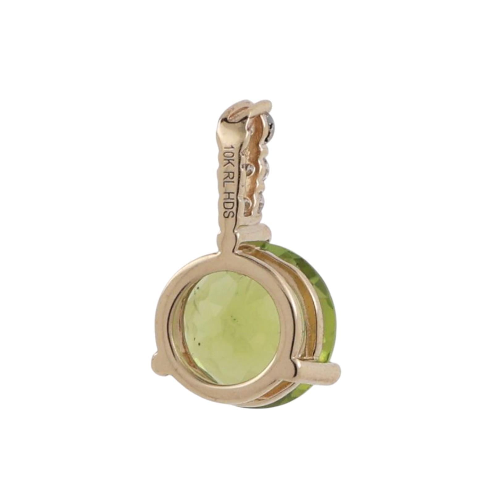 Peridot Diamond Accent Round Pendant 10K Yellow Gold 2.15 CTW 0.55" Estate