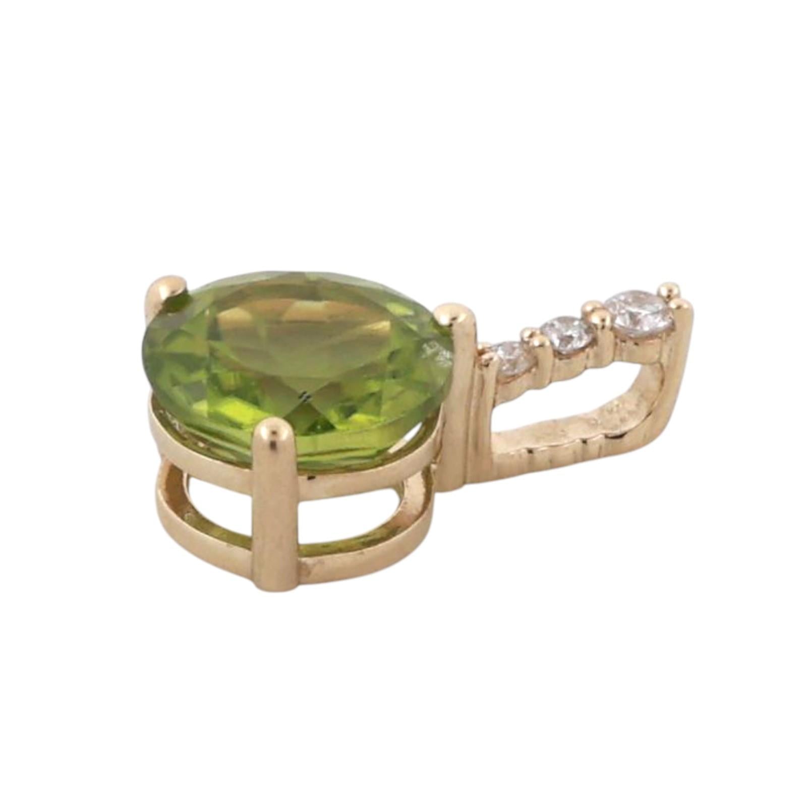 Peridot Diamond Accent Round Pendant 10K Yellow Gold 2.15 CTW 0.55" Estate