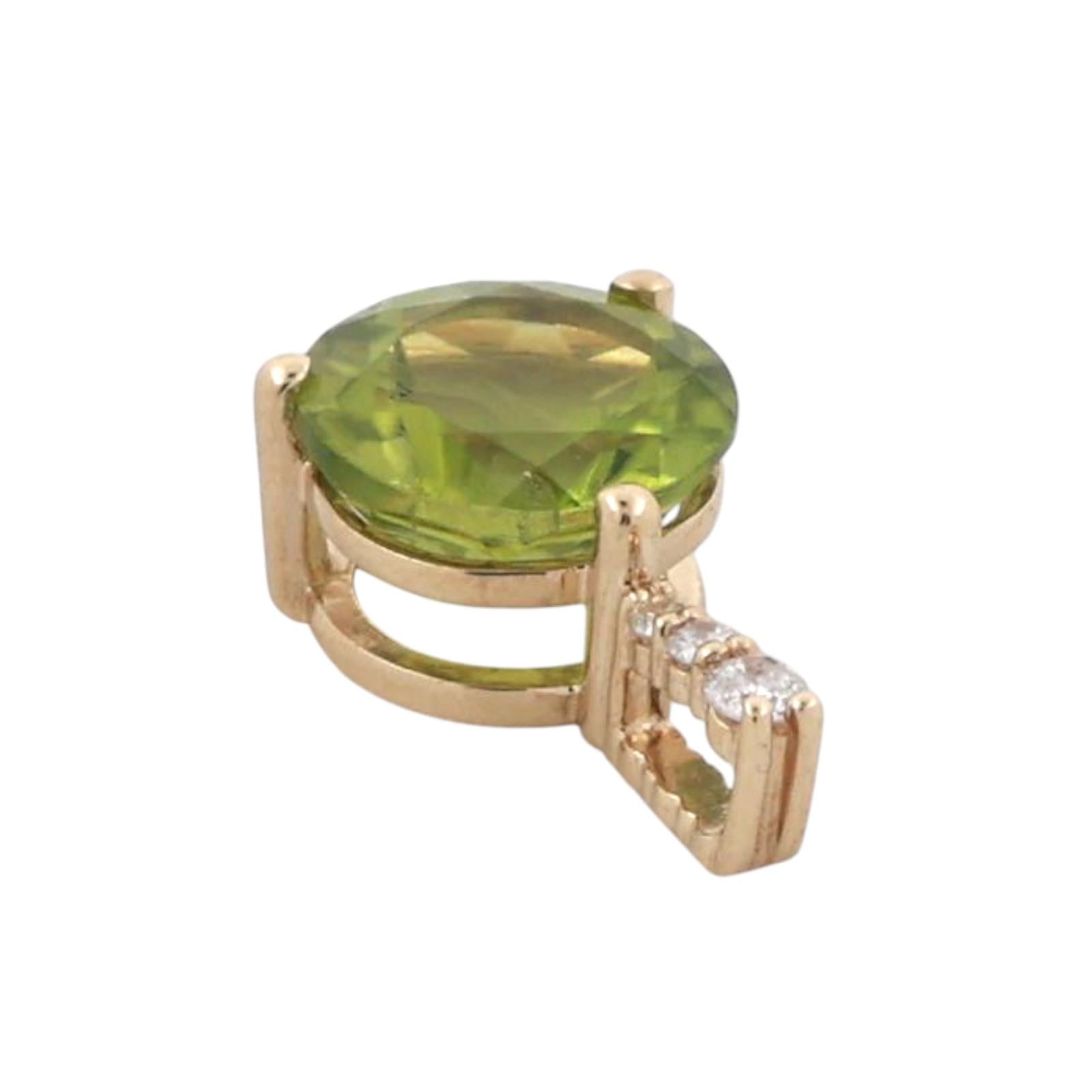 Peridot Diamond Accent Round Pendant 10K Yellow Gold 2.15 CTW 0.55" Estate
